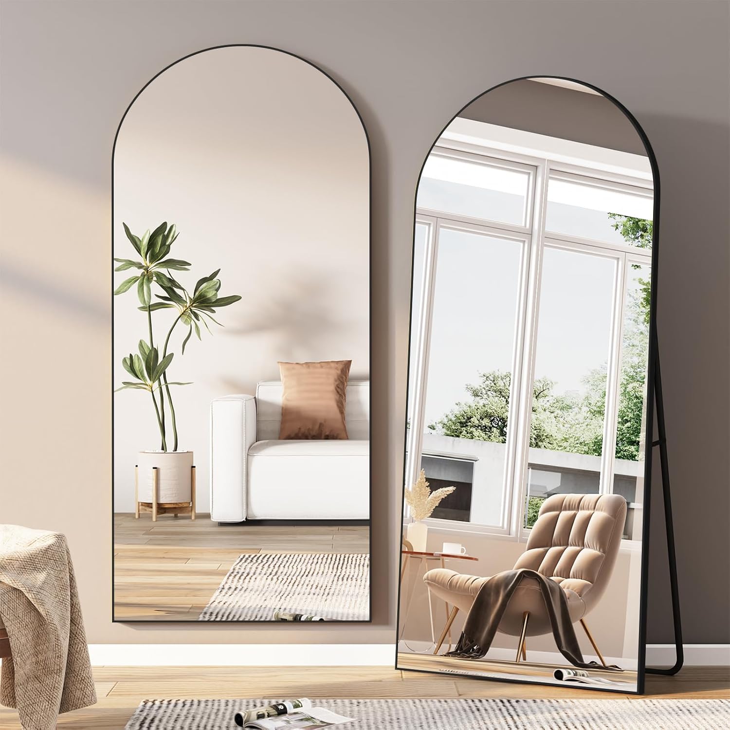 Full Length Mirror, 71"X31" Large Arched Mirror, Hanging or Leaning for Wall, Aluminum Frame Floor Mirrors, Freestanding Full Body Mirrors for Living Room Bedroom Cloakroom, Gold Gold-arch 71"L x 31"W