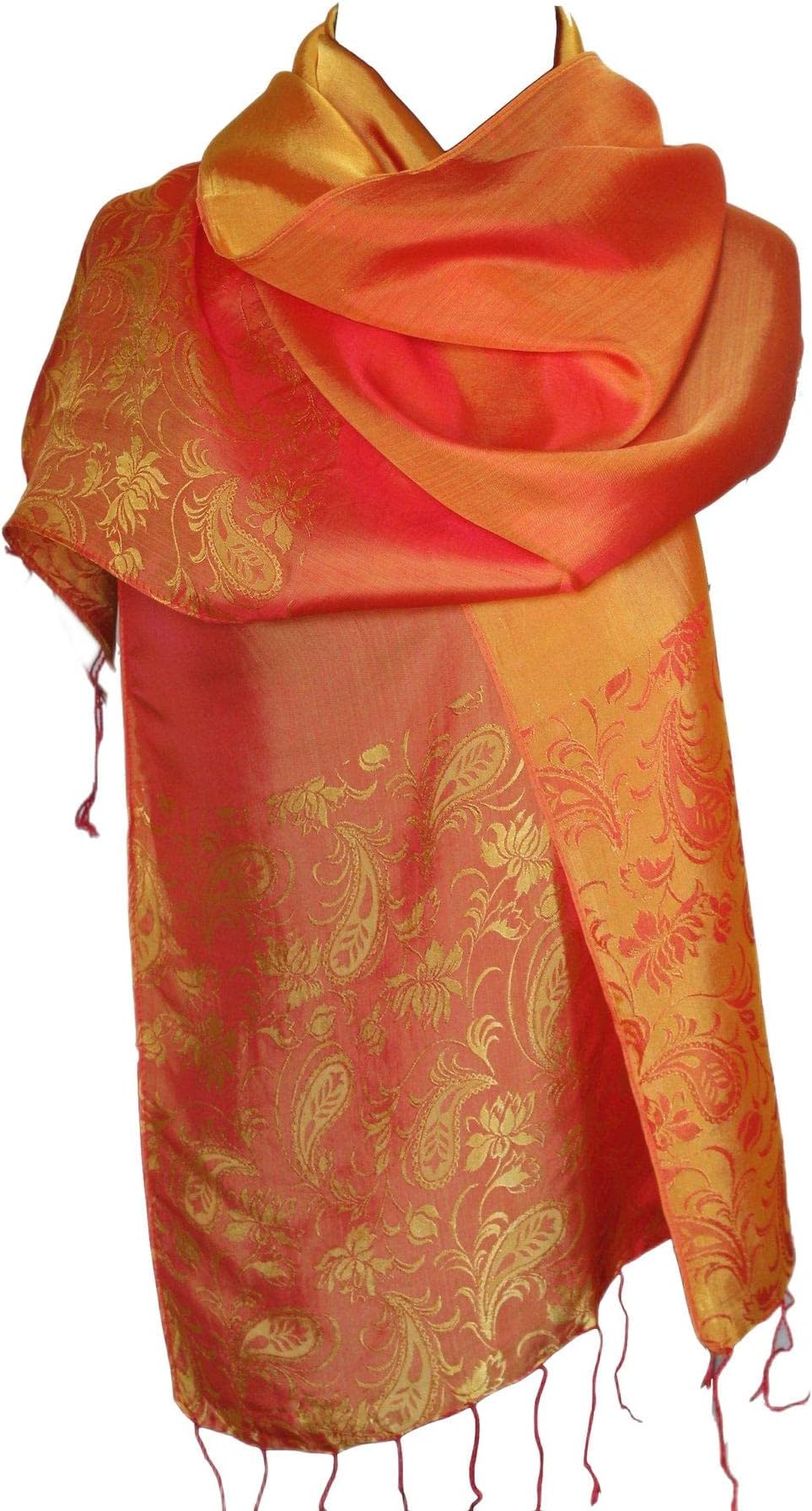 Fandori Silk Scarf Shawl with Floral Print and Contrasting Color - Orange - One Size
