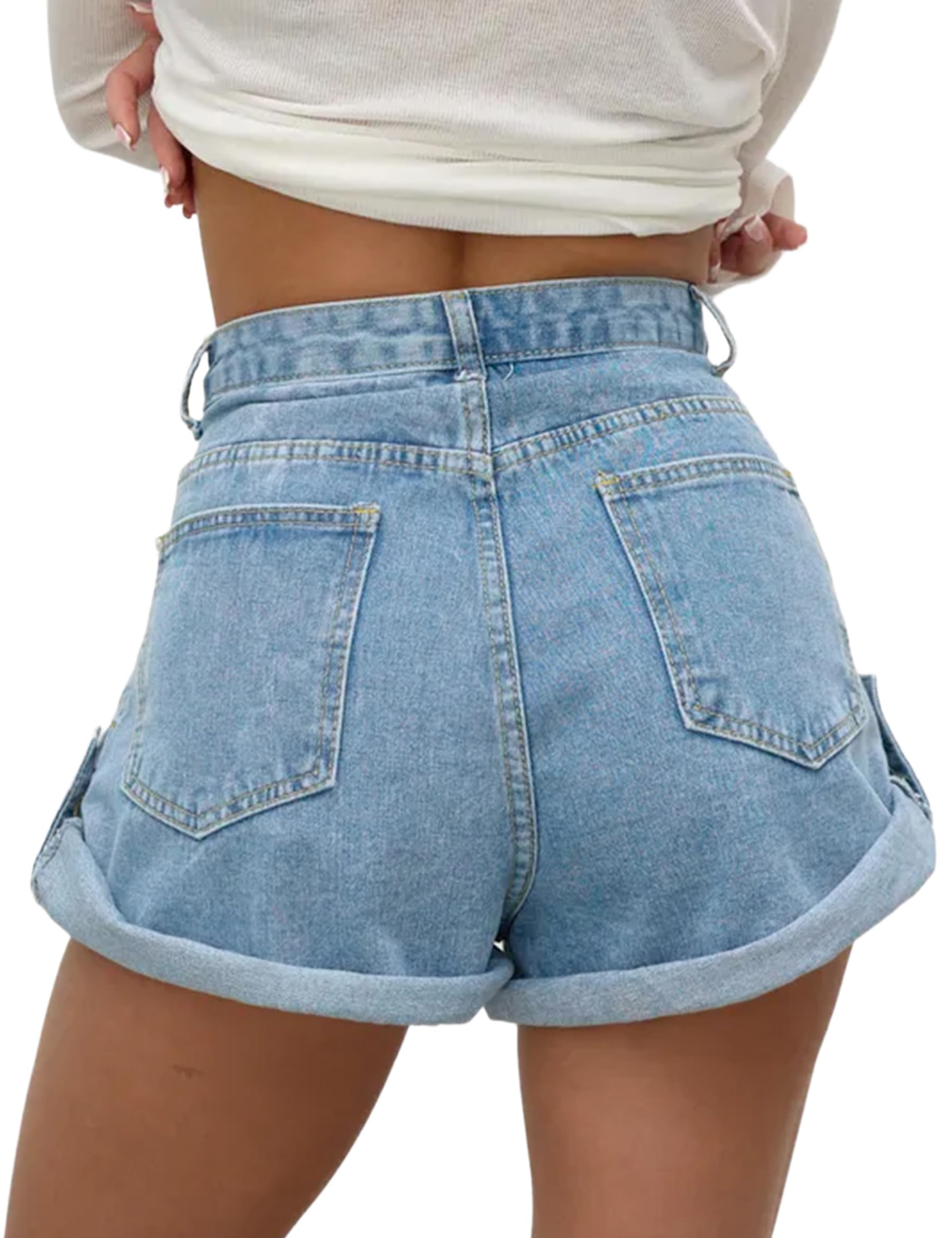 Fengbay Damen Jeans Shorts High Waisted Casual Denim Kurze Hosen Hotpants