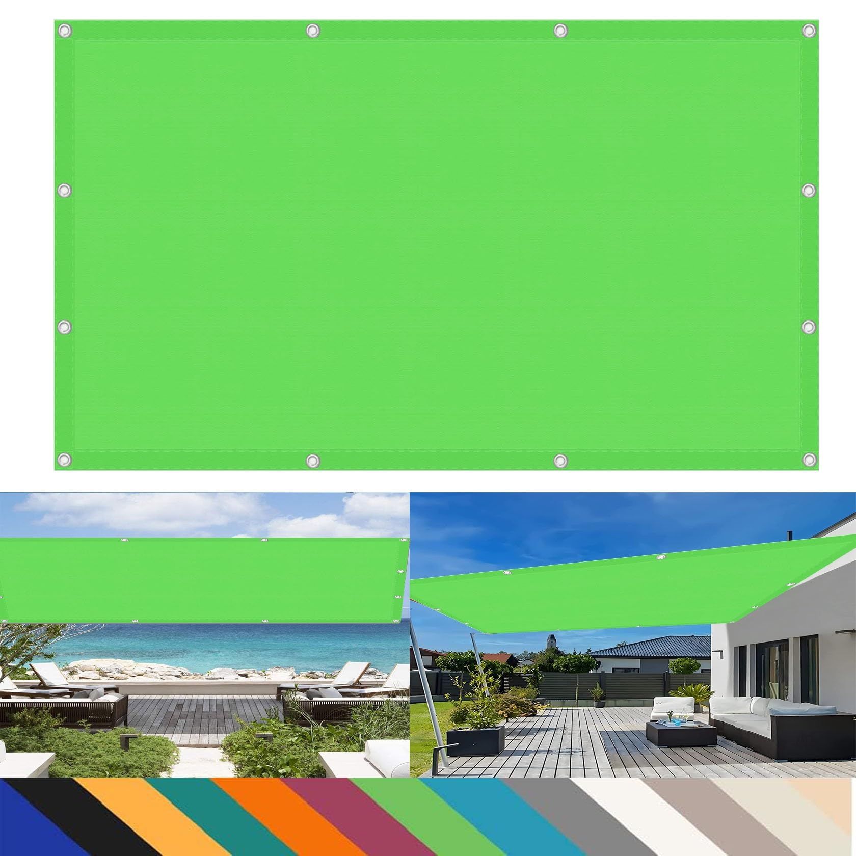 Voile d'ombrage imperméable 4x5,5 m vert tendre pour jardin