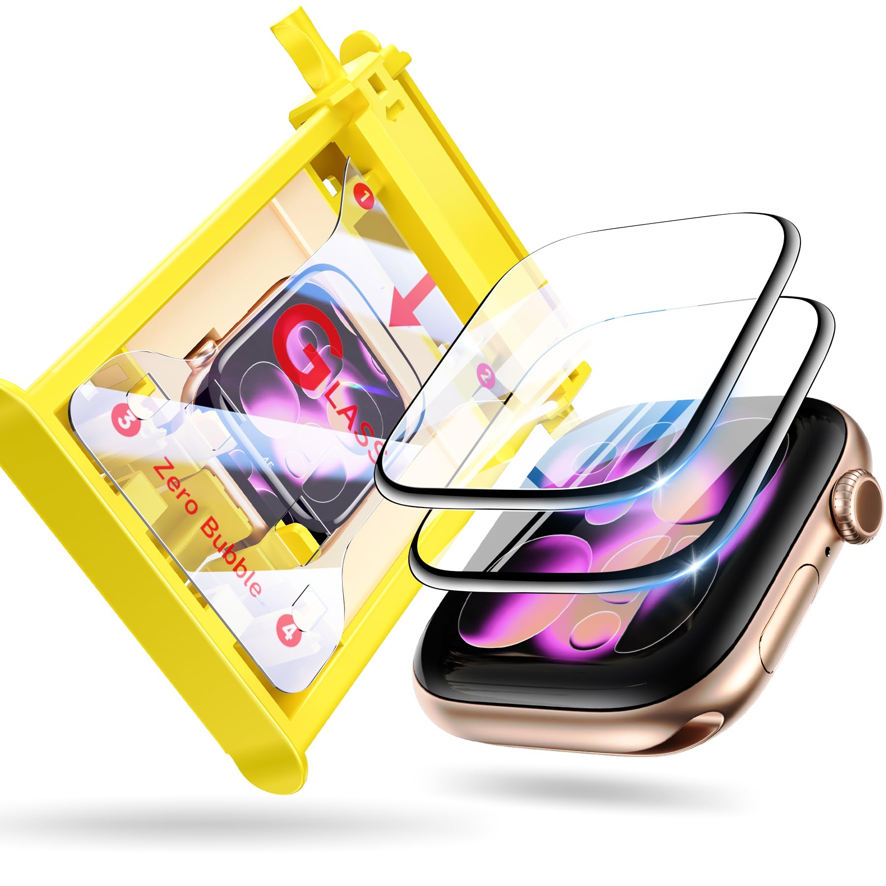 Photo 1 of EWUONU 9H+ Glass for Apple Watch Series 11/10 Screen Protector 46mm, 2 Pack Tempered Glass Automatic Align Tech 0 Bubble 3D Full Coverage Waterproof Film, Strong Adhesion for iWatch Cover Accessories