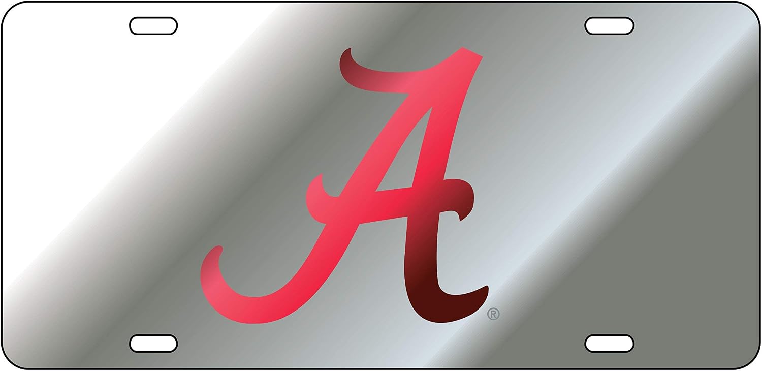 Craftique The University of Alabama Red on Silver A Laser Cut Inlaid Mirror Tag