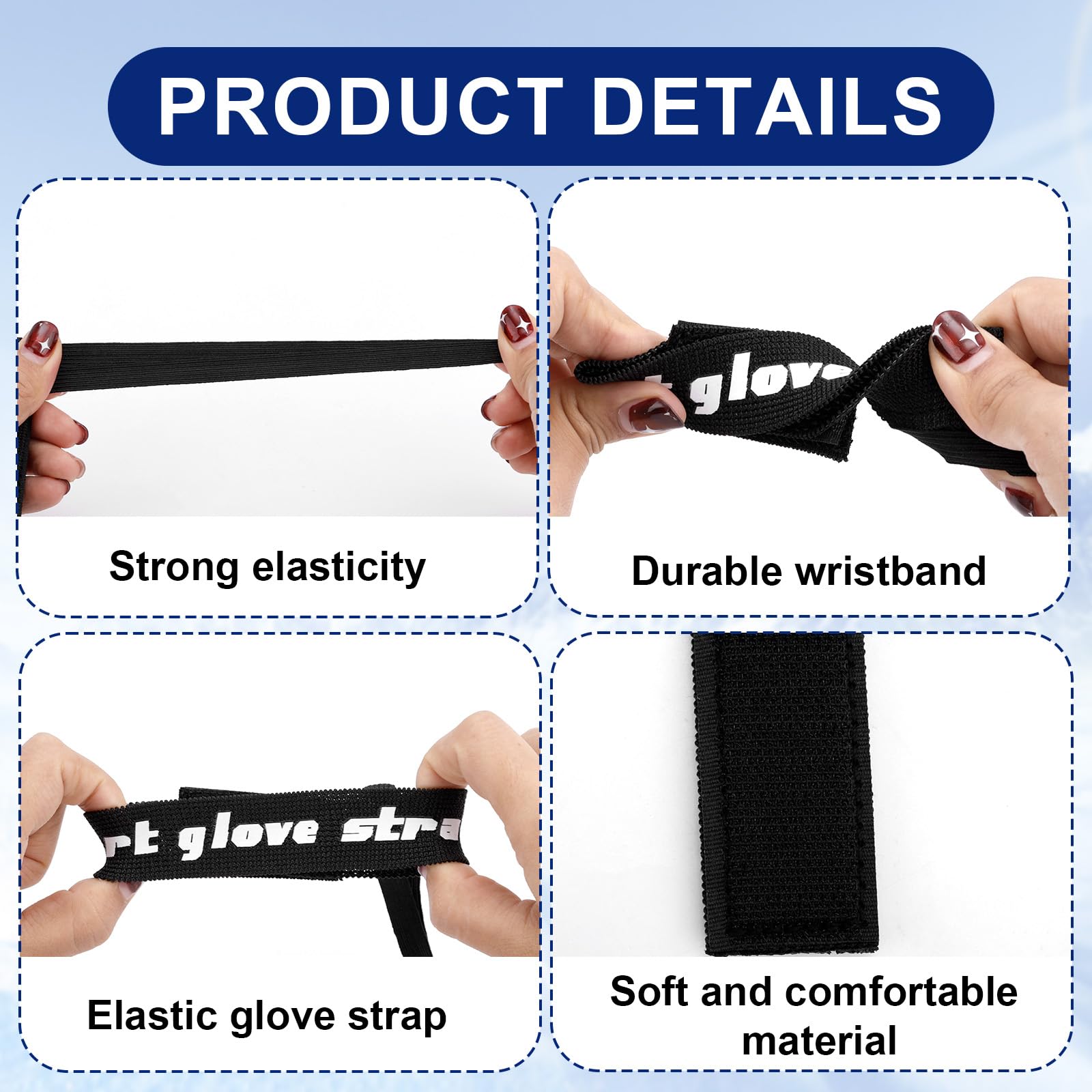 Gants Sport Sangles Sécurité Élastique avec Pinces Métalliques Anti-Perte pour Ski Snowboard Alpinisme