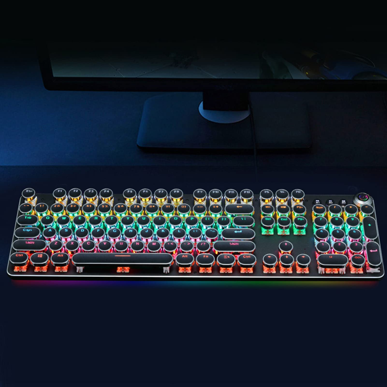 Tastiera Meccanica, Tastiera da Gioco Cablata USB a 104 Tasti, Copritasti Rotondi con Pannello in Metallo, Tastiera retrò in Stile Macchina da Scrivere con Retroilluminazione per Desktop, Laptop