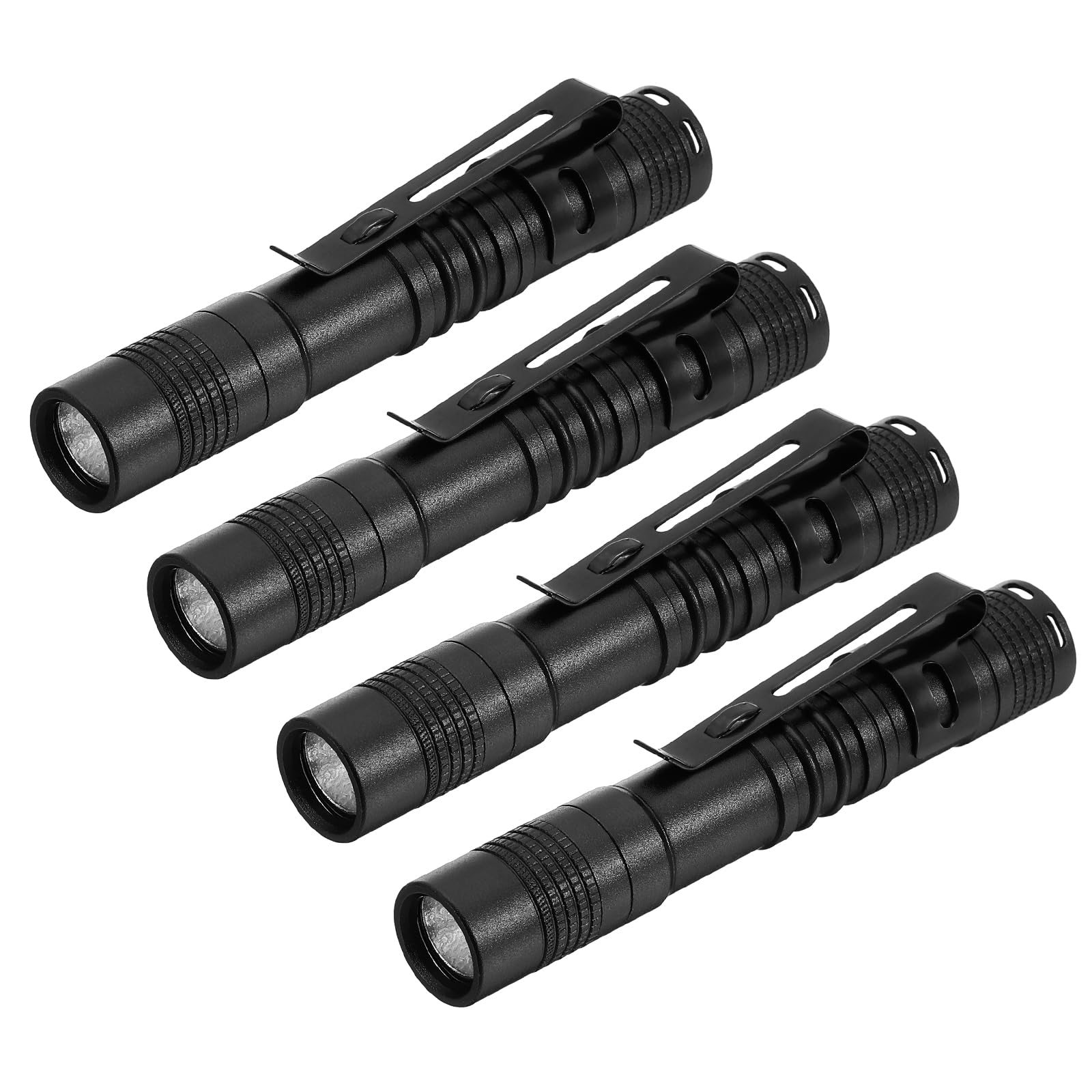 PATIKIL Mini Flashlight with Clip, 4 Pcs Small LED Pen Aluminum Flashlights Super White Light Torch One Battery Powered for Camping Hiking Outdoor, Black
