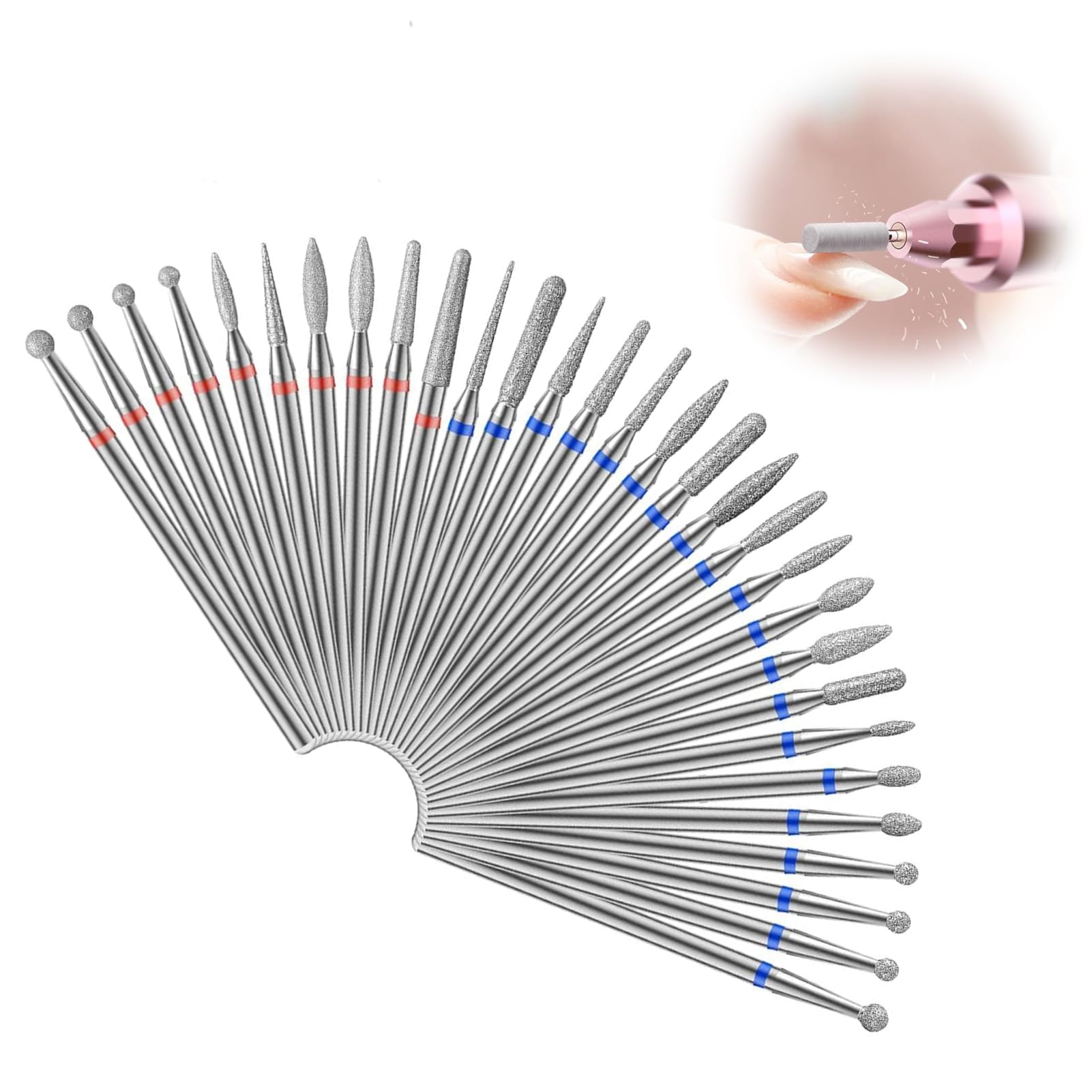 30pcs punte fresa unghie per Fresa Manicure Elettrica 3/32, ricambi fresa per unghie, punta fresa rimozione gel per Lucidatura,Rimozione Gel, Pelle Morta, Strumenti per Manicure