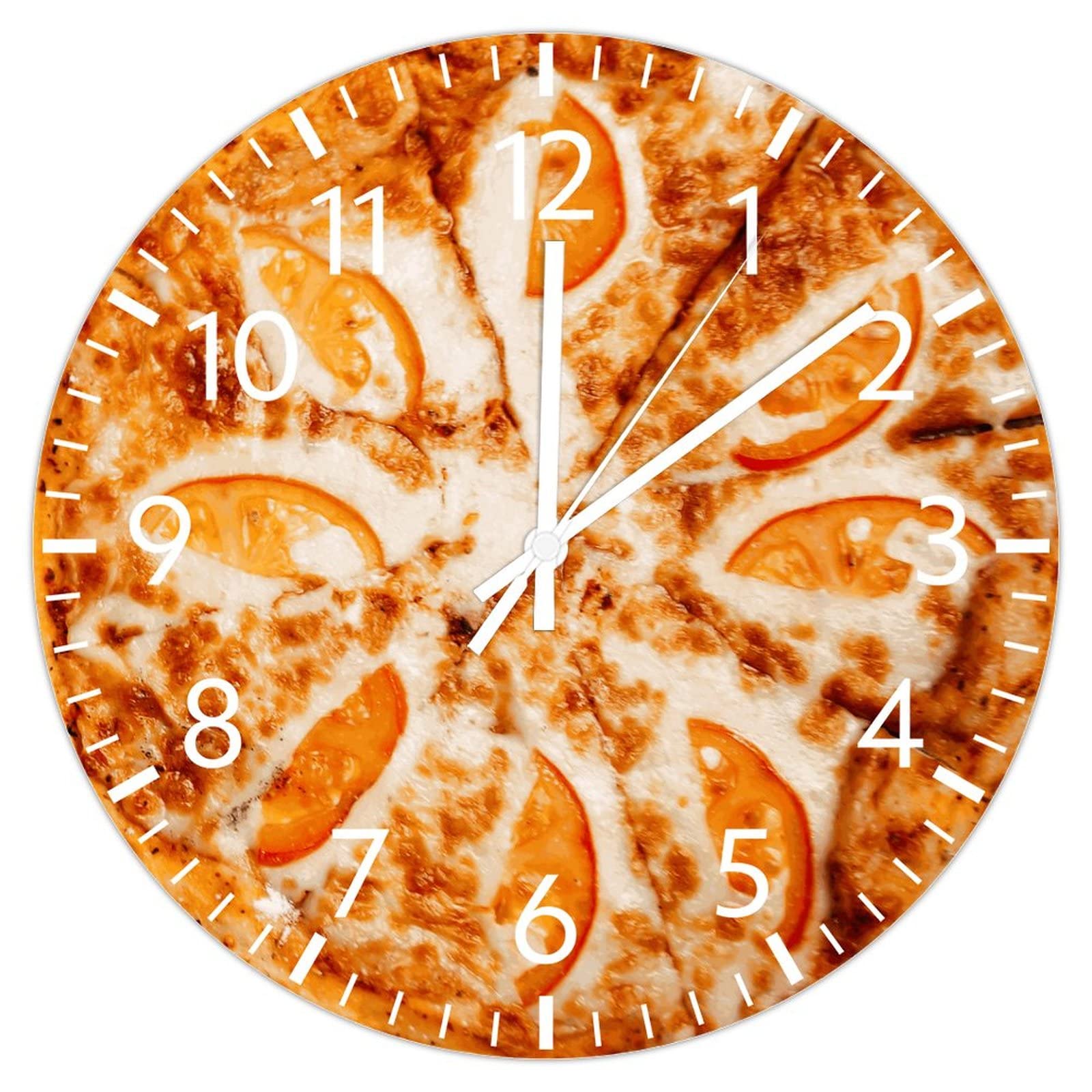 Horloge murale pizza sans bruit de tic-tac, grand cadran rond 30 cm en PVC fonctionnant à piles.