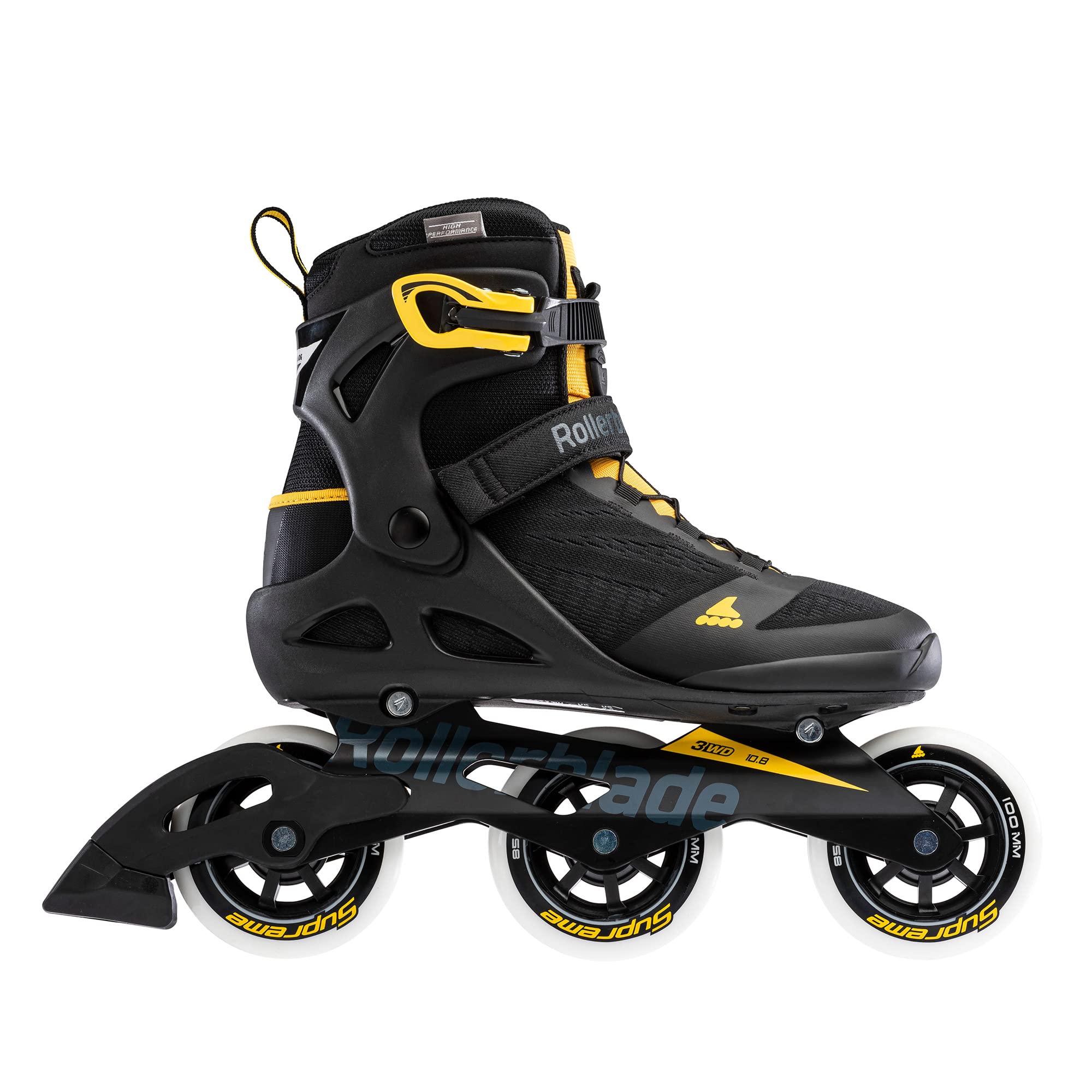 RollerbladeMacroblade 100 3WD Mens Adult Fitness Inline Skate, Black and Saffron Yellow, Performance Inline Skates
