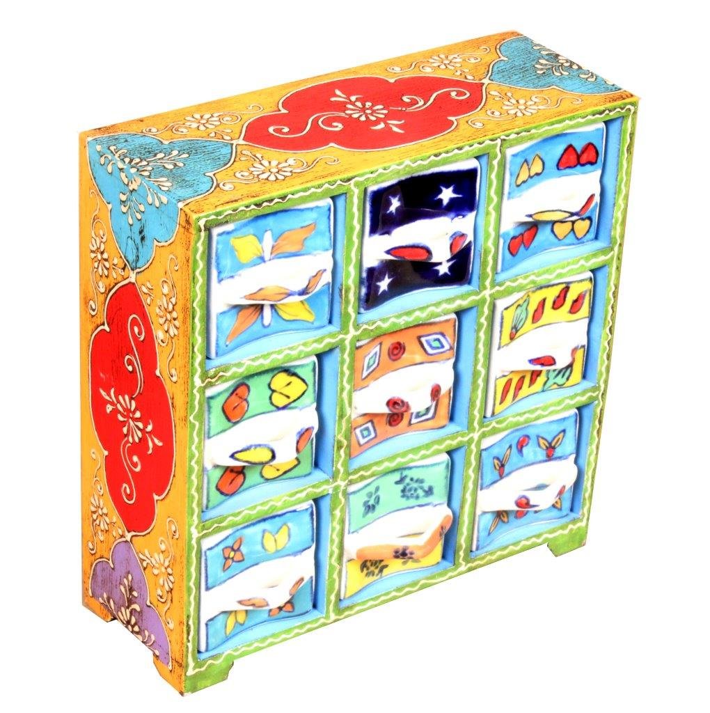 9-Drawer Wooden Chest with Ceramic Drawers