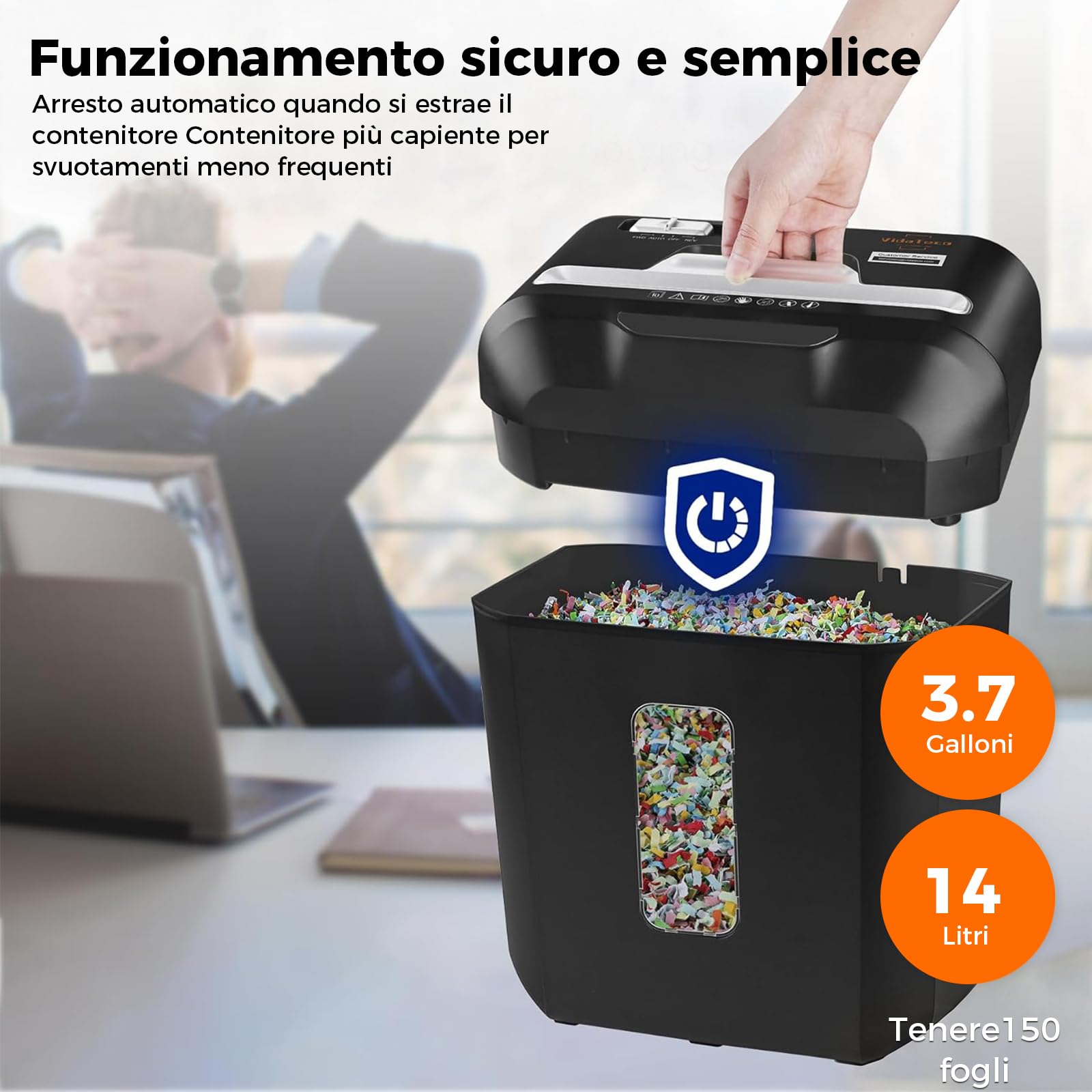 Distruggidocumenti a Taglio Incrociato, Trituratore di Documenti da 10 Fogli, Trituratore per Carta/Carte di Credito per Ufficio Domestico,Sicurezza elevato P-4, CestinoEstraibile da 14 l, nero
