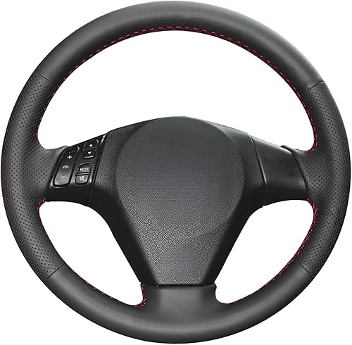 MEWANT Funda negra personalizada de cuero genuino para volante de automóvil Mazda 3 2004-2009  Mazda 5 2006-2010  Mazda 6 2003-2008  Mazda MPV
