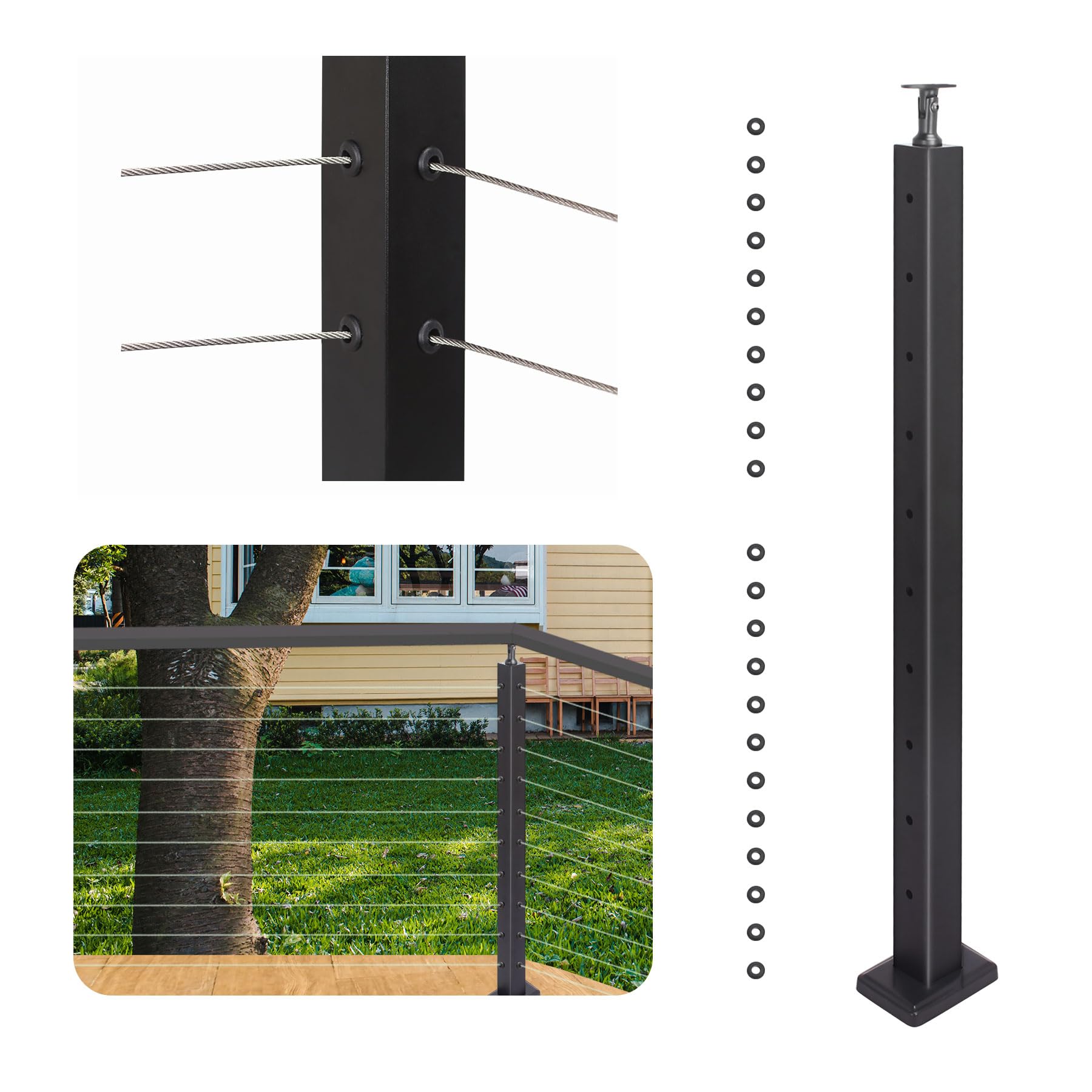 36\" corner post l-drilled cable railing post stainless steel adjustable line post black stair railing system kit,p02-matte black finish
incomplete 