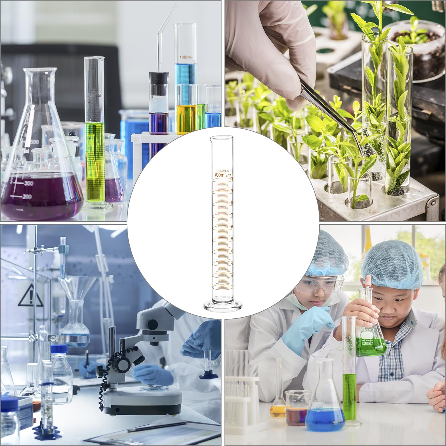 QWORK Cilindro de Medición Laboratorio 100 ml, Vidrio de Borosilicato, Pared Gruesa