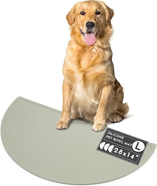 Waterproof Silicone Pet Food Mat - Non-Slip, Spill-Proof Feeding Mats for Floors, Raised Edge Design, Easy-to-Clean, Durable Flexible Rubber Mat for Dog & Cat Bowls, Large-Sage