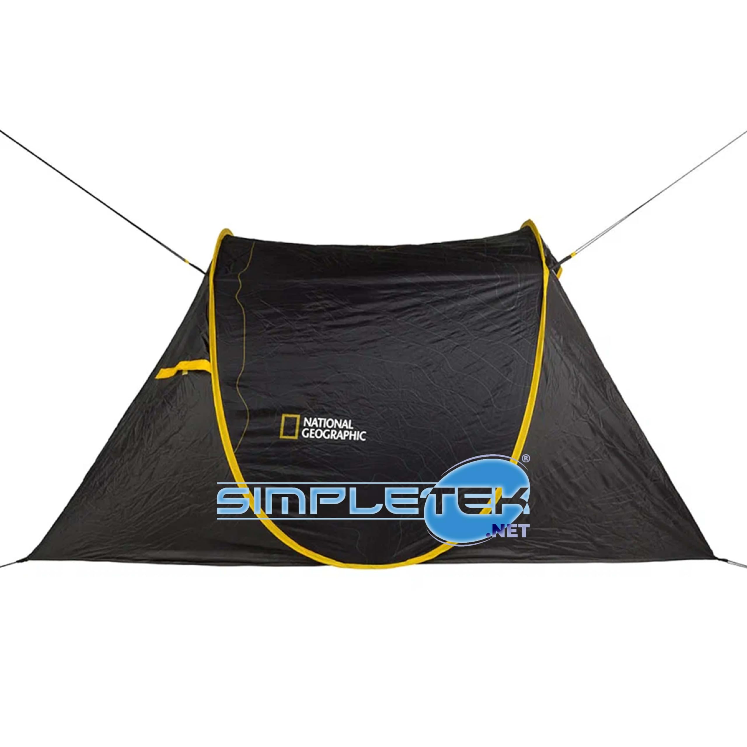 National Geographic – 2 Pezzi Tenda da Campeggio a Igloo per 2 Persone | Facile da Montare con Pop-Up Veloce | Impermeabile, Parasole, 3 Punti di Ventilazione | Nero e Giallo
