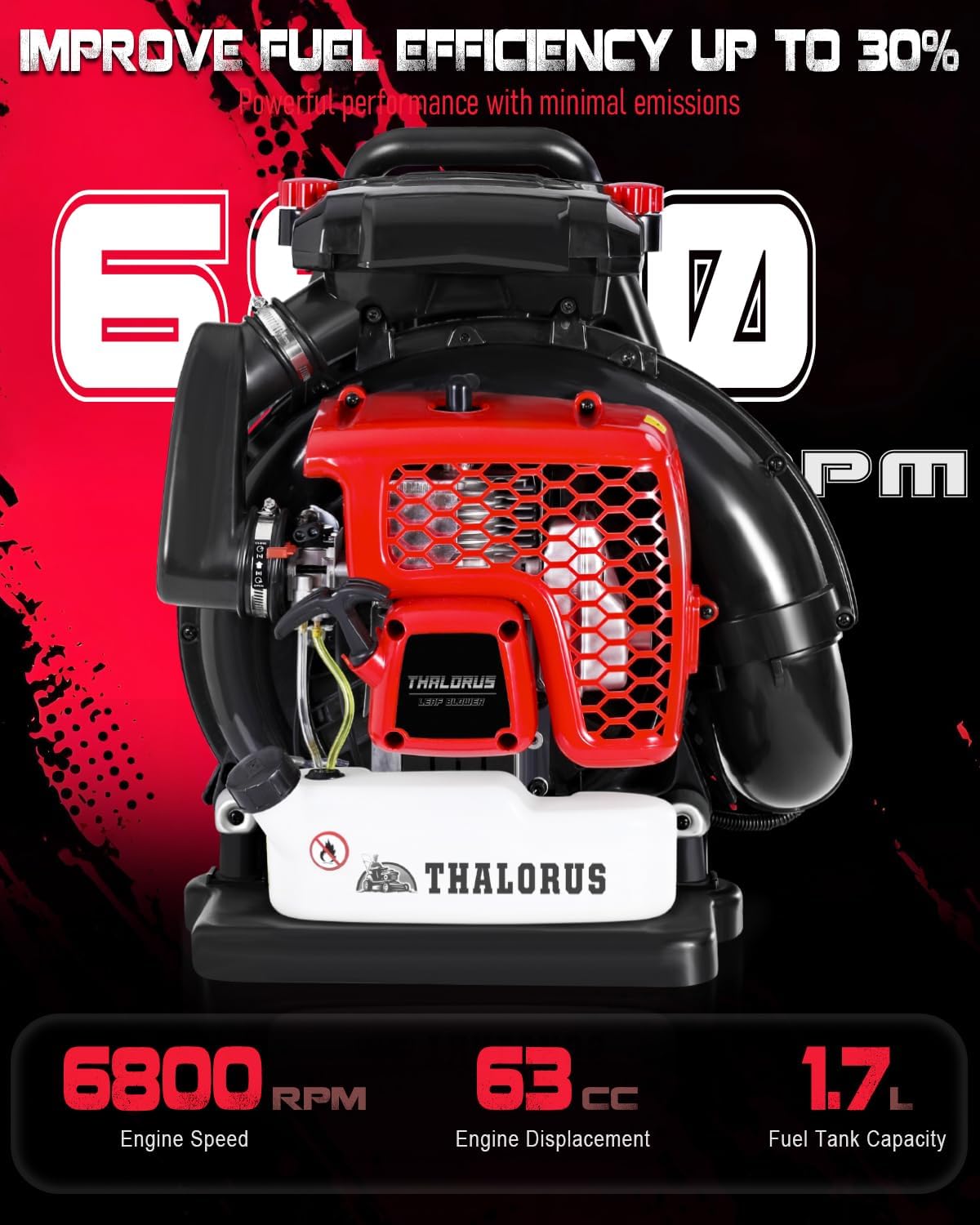 63CC Gas Backpack Leaf Blower, 2-Stroke, 665 CFM, 205 MPH, Variable Speed & Cruise Control, Ergonomic Harness, Reduced Emissions, for Fast Yard Cleanup (TR695 Pro) - Image 2