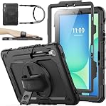 SEYMAC stock Case for Galaxy Tab S10 Lite/ S10 FE/ S9/ S9 FE 10.9/11'', with Screen Protector Pencil Holder [360 Rotating Hand Strap] &Stand, Drop-Proof, Black