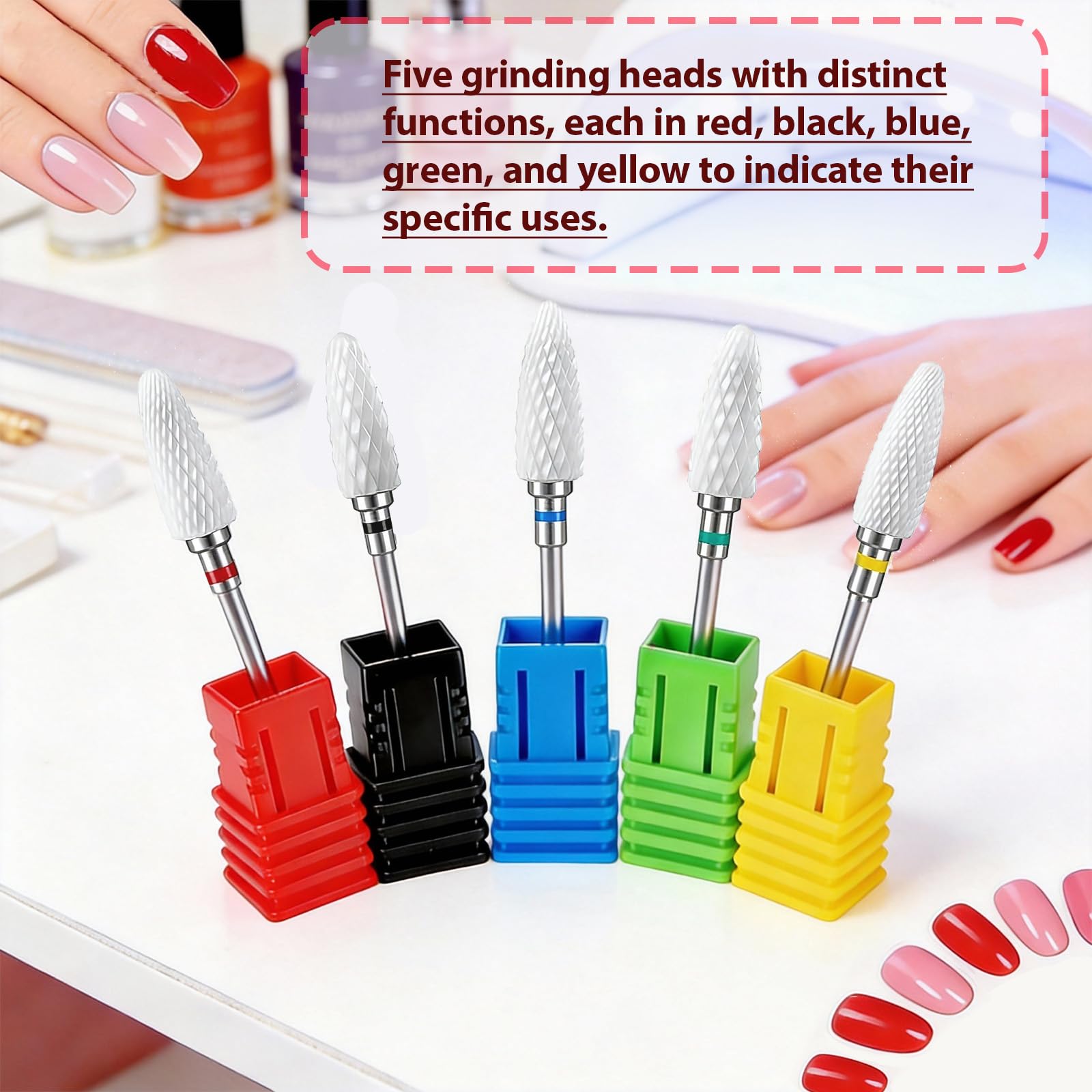 Set Profesional de 5 Brocas de Cerámica para Manicura y Pedicura: Precisión y Durabilidad para Uñas Naturales y Acrílicas, Compatible con Taladros Eléctricos de Uso Doméstico y Profesional