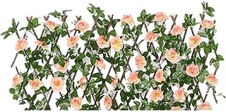 Denpetec Artificial Hedges Panels with Flowers, Expandable Stretchable Fence Privacy Screen, Artificial Ivy Leaf Trellis Fence, Faux Plant Wall Backdrop for Balcony Patio Outdoor Garden