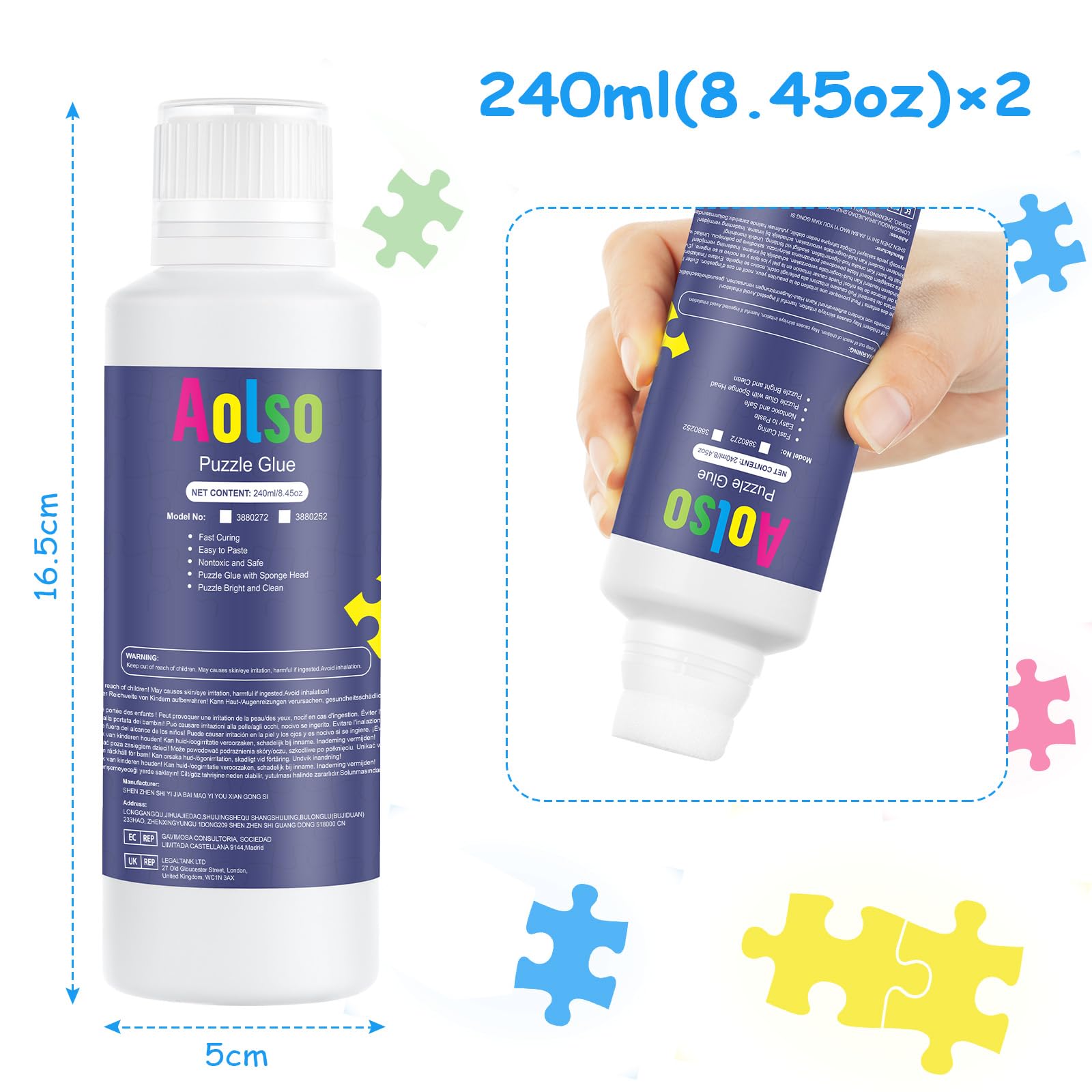 Aolso Pegamento Transparente para Puzzle y Rompecabezas - 2pcs 240ML PVA no Tóxico para 2000/3000/5000 Piezas