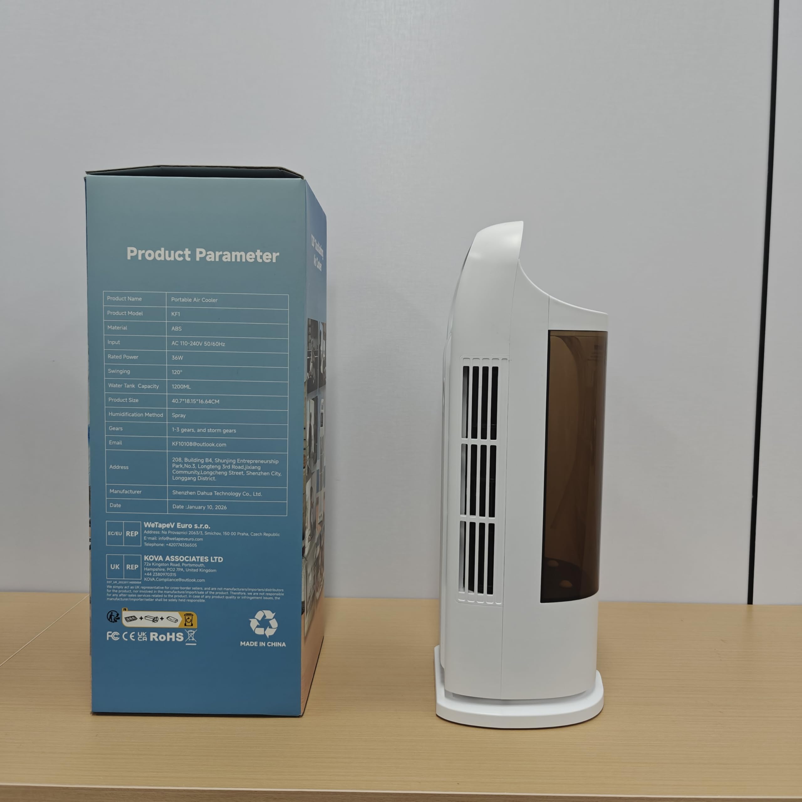 Enfriador de Aire Móvil 6 en 1, Enfriador de Aire Portátil Silencioso con Refrigerador de Aire 1200ml, Temporizadores de 1-12H, 4 Velocidades, Oscilación de 120°, Teclas Táctiles (Blanco Crema)