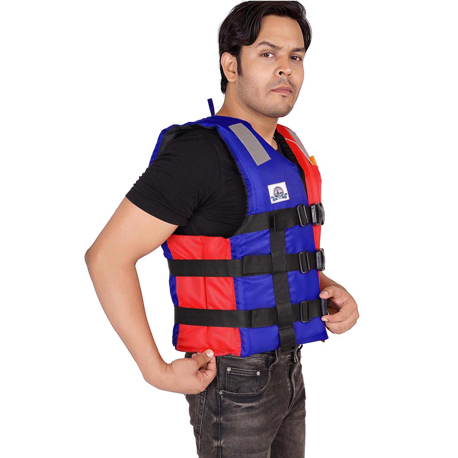 Adult Life Jacket, Life Saving Jacket for Swimming Guard, Weight Capacity 120kg, Universal Size, Multi-Colour Red and Blue Model: Nautical (Multicolor)