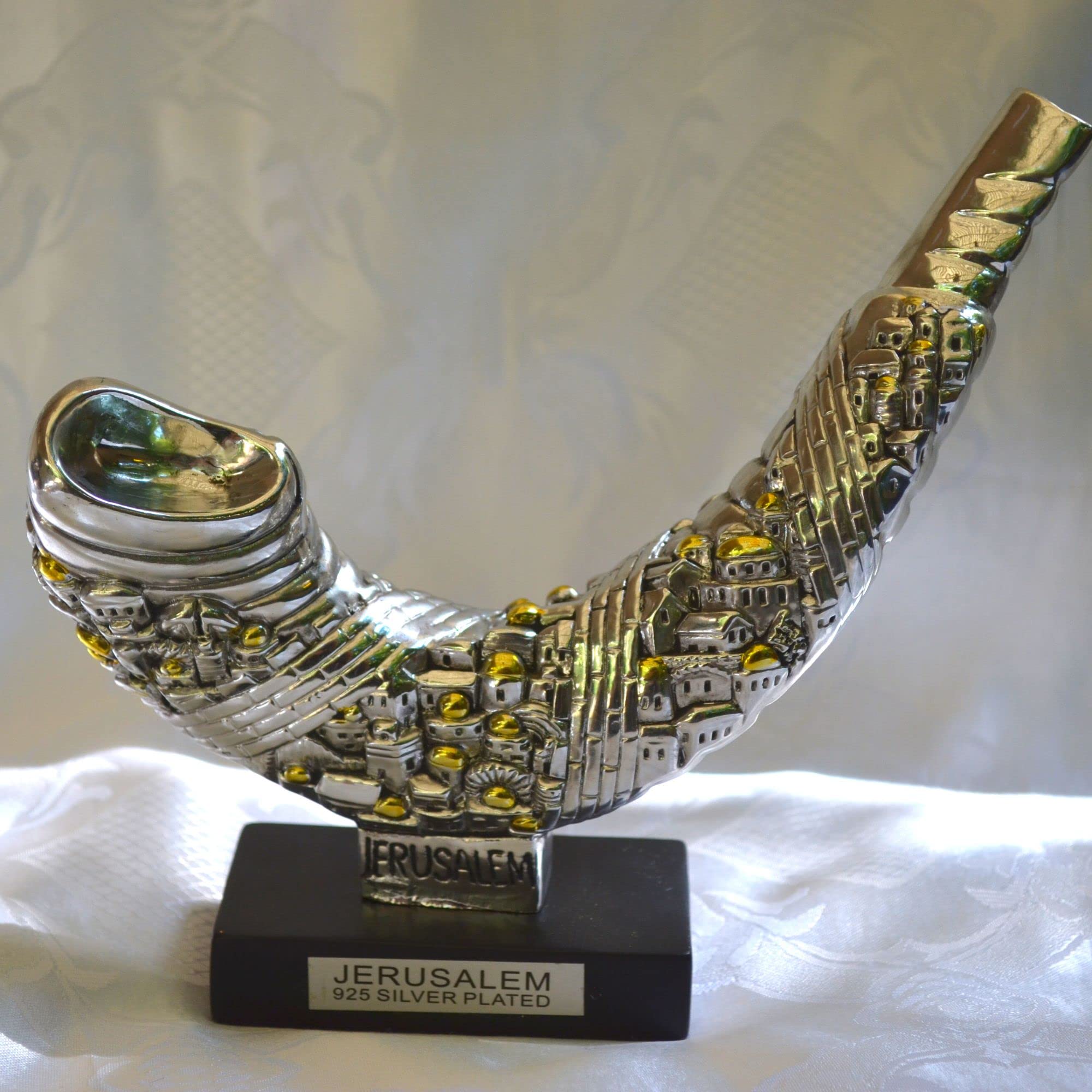Antik-Silber Vintage Silber Schofar mit Design Dekoration Jerusalem Shofar 925 Silber 17,5 cm lang