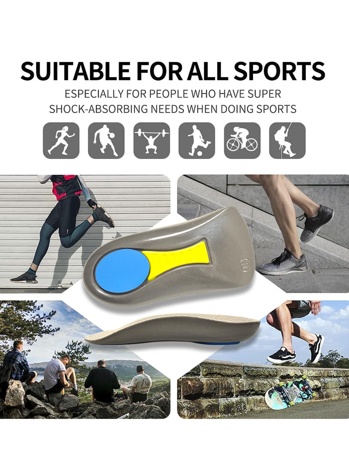 Talonera para fascitis plantar para dolor de talón, inserciones de talón de soporte de arco, inserciones de absorción máxima de impactos para rodilla, espalda para mujeres y hombres, alivio del dolor