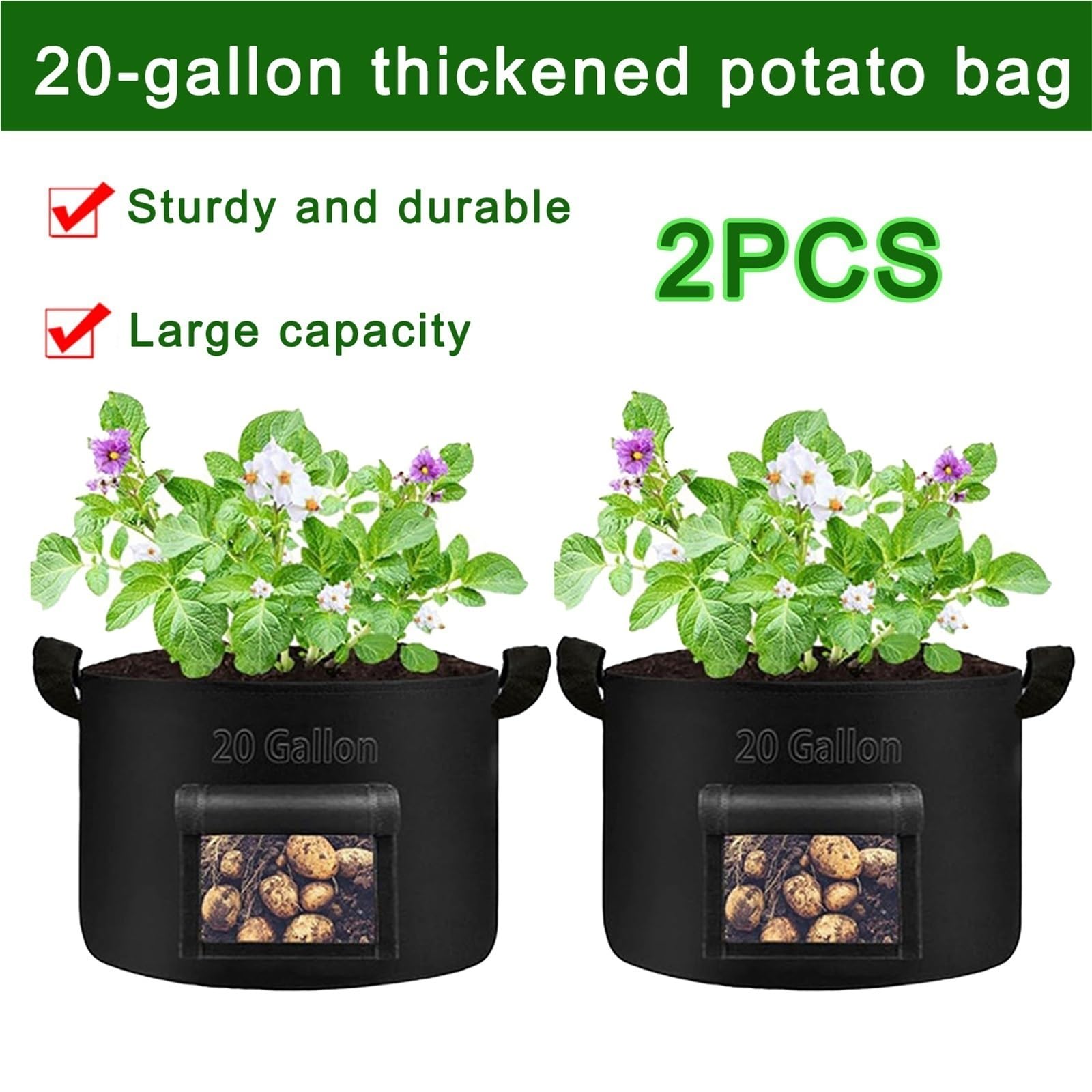 Stofftopf 1–12 Packungen 20 Gallonen verdickte Kartoffel-Anbaubeutel | For Anpflanzen von Gemüse im Garten(2PCS)