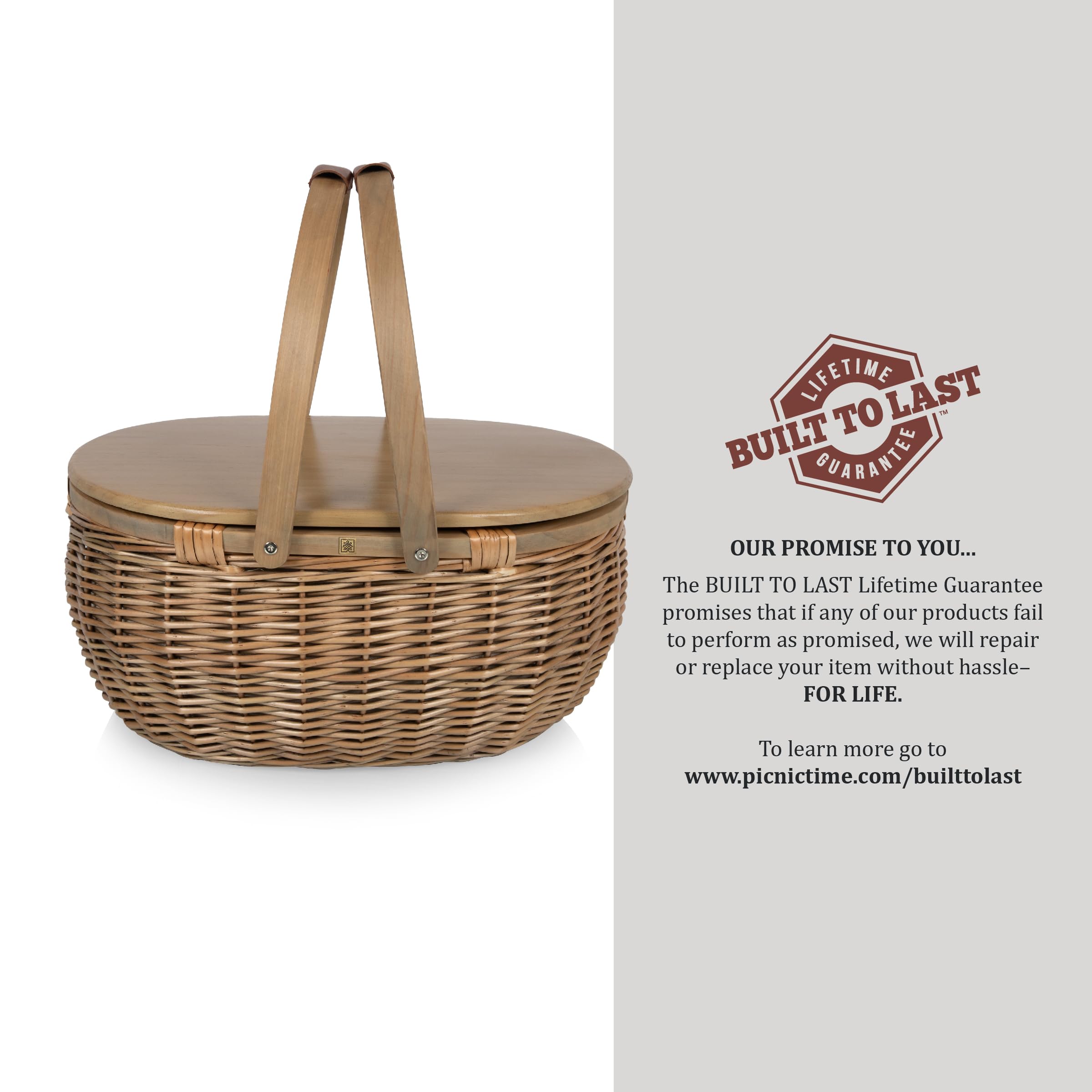 PICNIC TIME Sequoia - Cesta de picnic con compartimento refrigerador, cesta de picnic tejida con bolsa térmica extraíble, cesta de picnic de mimbre vintage, (beige)