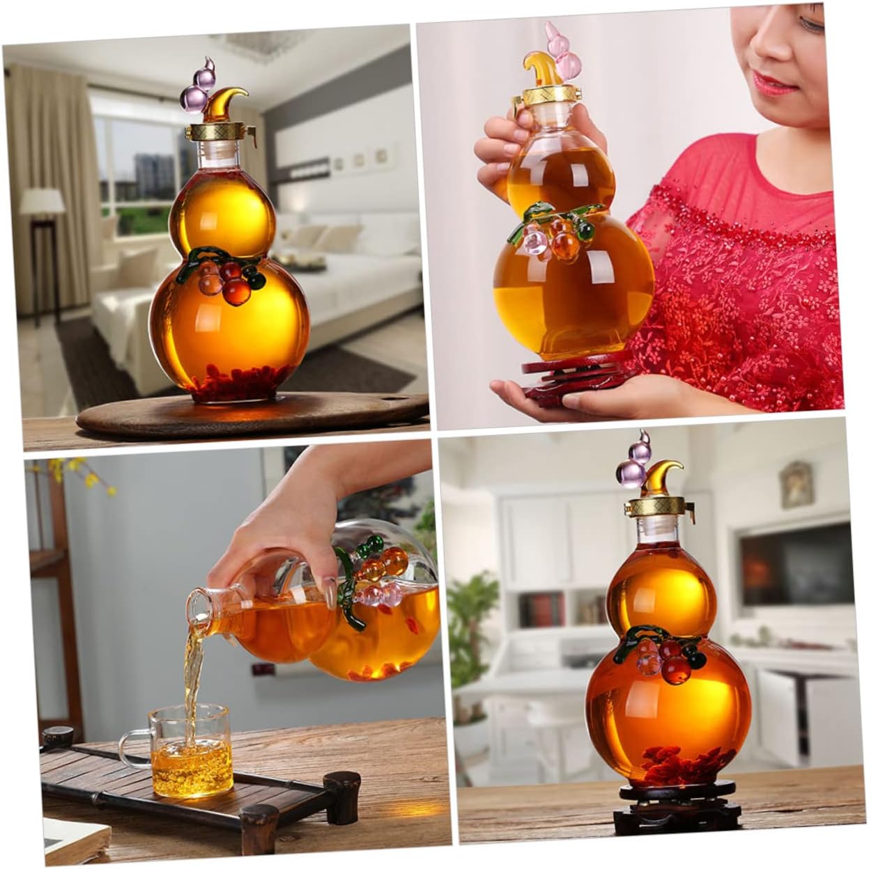 VALICLUD Gourd Shaped Glass Wine Bottle Elegant Decorative Liquor Holder for Home Unique Creative Drinking Container Housewarming present for Wine Storage