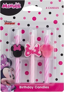 Disney's Minnie Mouse Birthday Cake Candles | 6 Birthday Candles for Cake Decorations, Pink Stripe Candles, Cake Toppers for Minnie Mouse Party