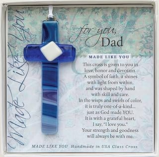 The Grandparent Gift Co. Made Like You Glass Cross Gift for Dad, Blue