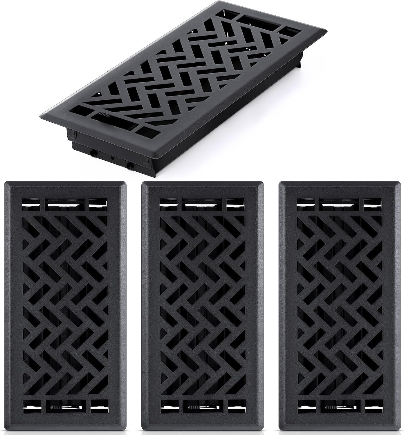 Tuanse 4 Pack 4"x10" Black Floor Register Vent Cover Heavy Duty Walkable Steel Register Vent Covers for Home Floors, Herringbone Pattern for Easy Adjust Air Flow