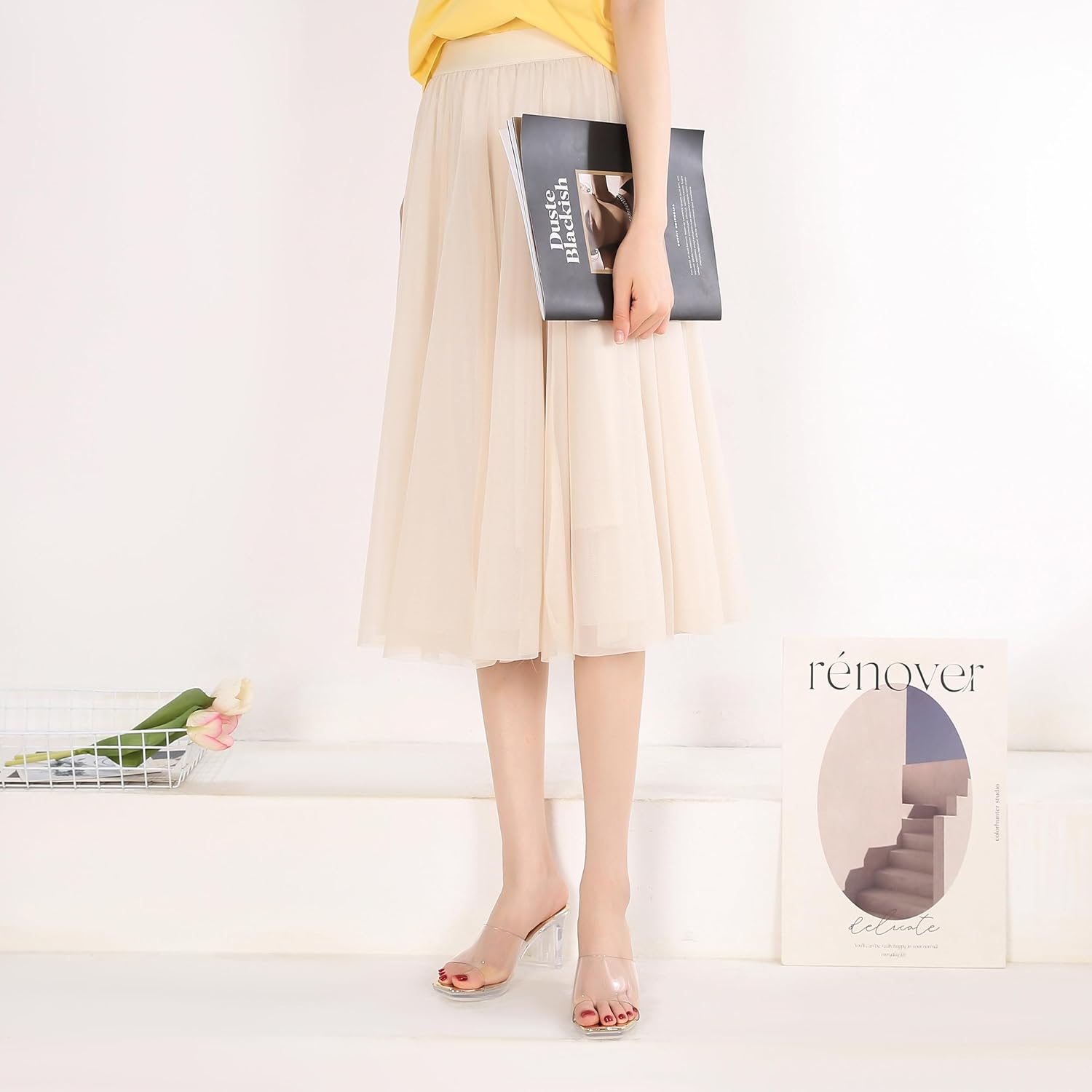 NBUUNBU Chunky Heels for Women Clear Platform Heels Sexy Block High Heels Sandals Square Toe Open Toe Transparent Strap Comfortable Dress Shoes Slip on Mules - Image 8