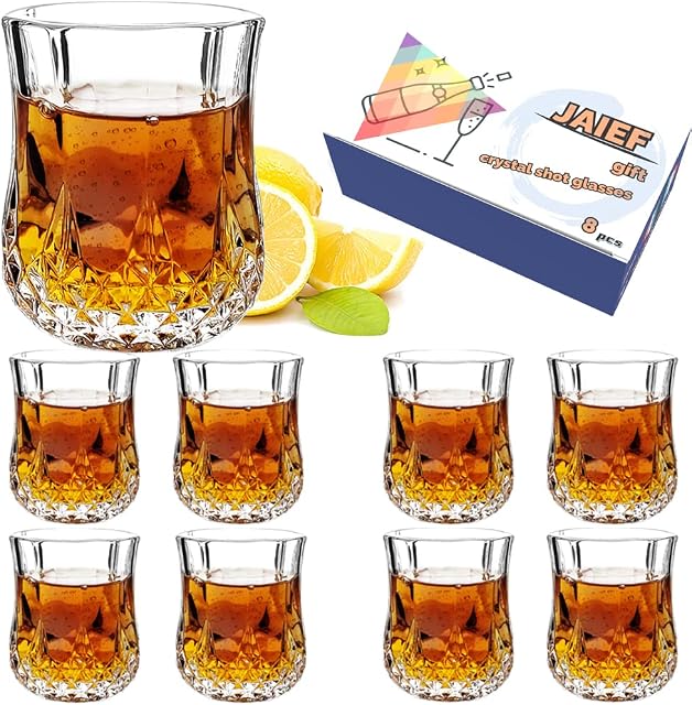 JAIEF 60ml Shot Glasses, Lead-Free Glass, Clear Heavy Base Shot Glass (A01 Set of 8)