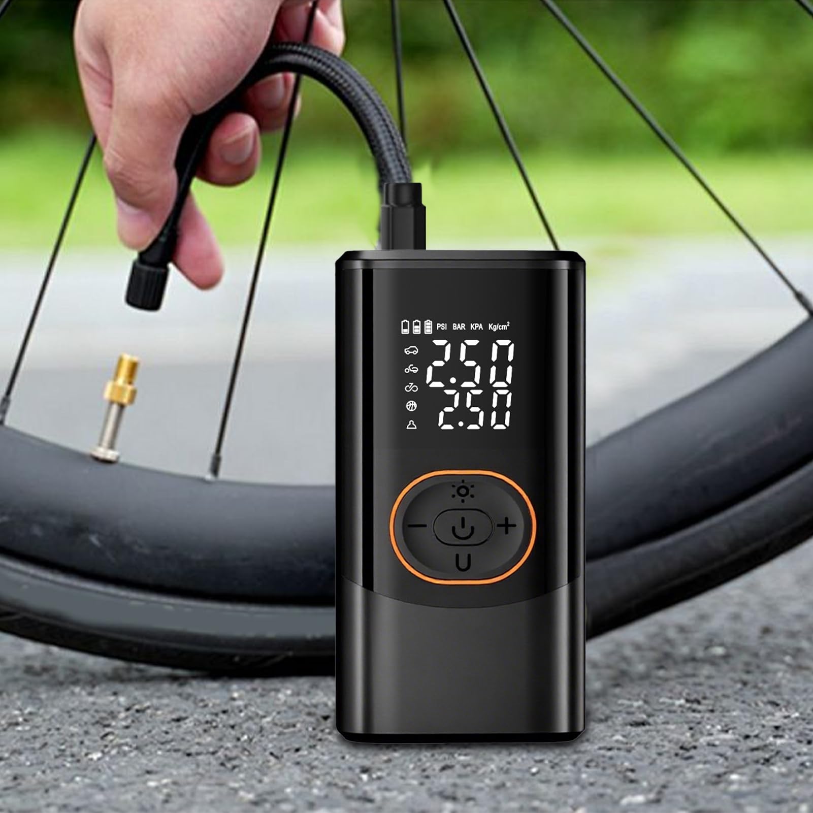 Pompe Électrique Portable Gonfleur Intelligent sans Fil | 3 Éclairages 4 Modes Pompe Électrique pour Camping Extérieur Moto