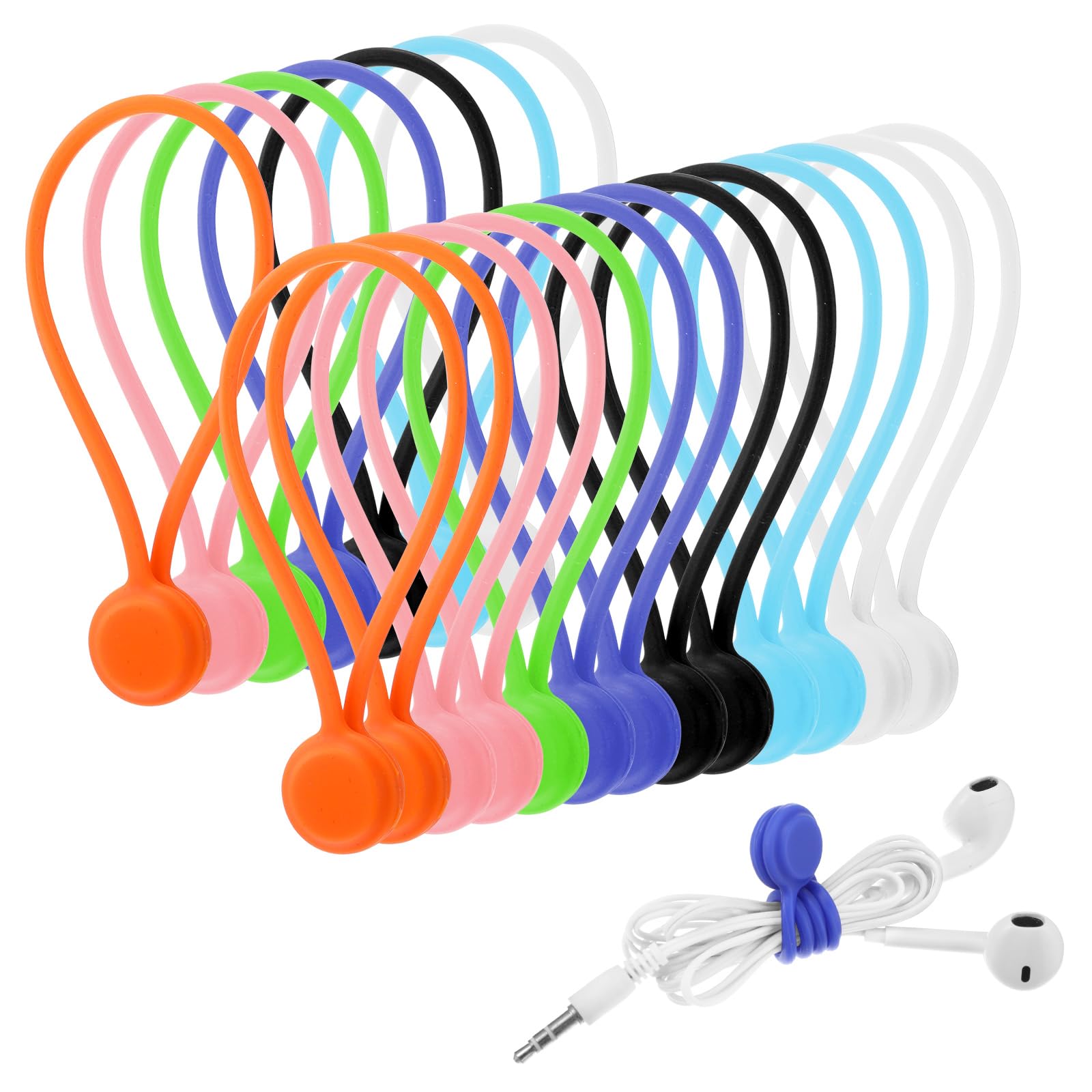 Baderke 20 Pcs Reusable Silicone Magnetic Cable Ties with Magnet Cable Organizer Fridge Magnets Cord Holder Magnetic Twist Ties for Home Office Cord Wrap(7.5