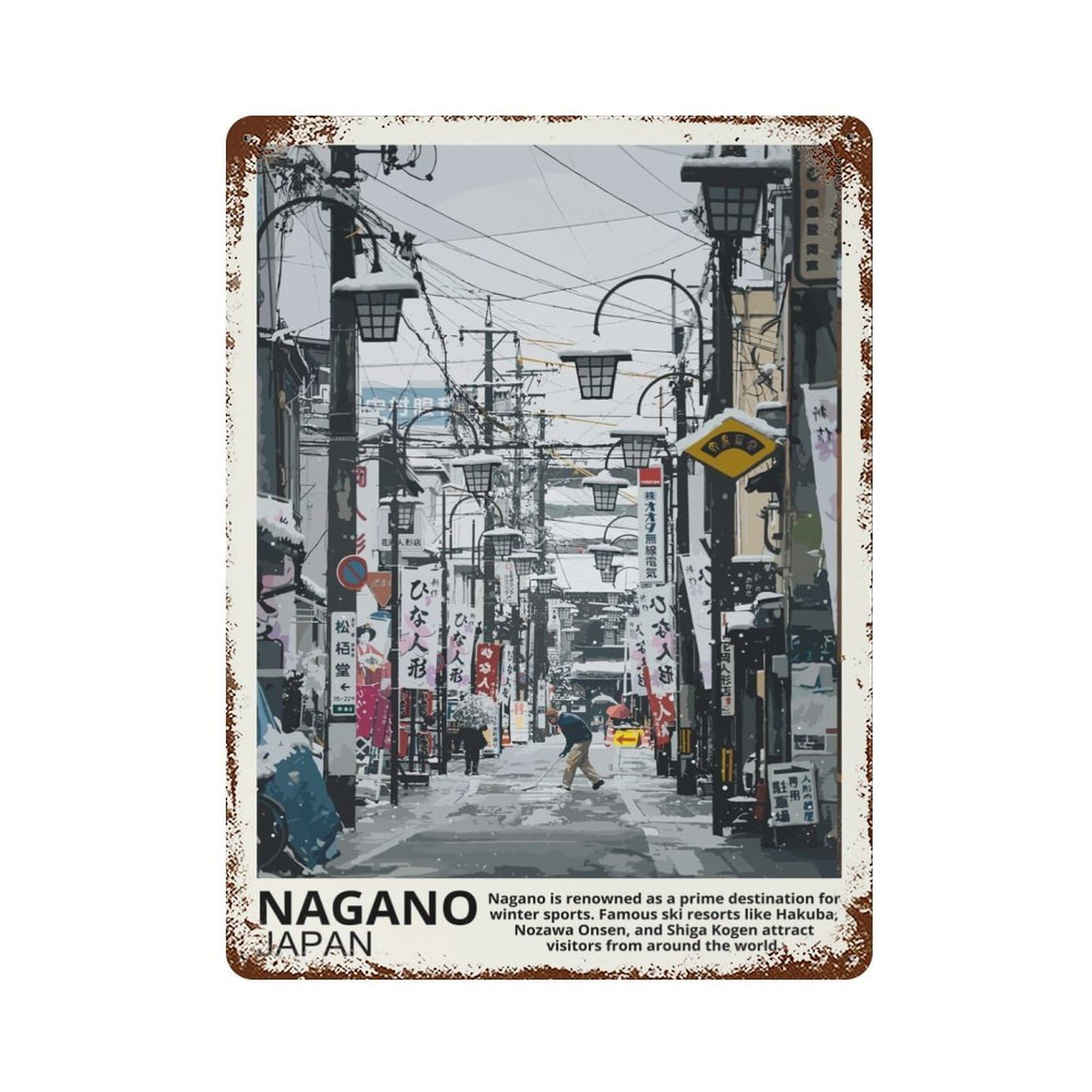 Nagano Japan Vintage Rust Metal Sign 15.7"x11.8", for Basement, Hobby Room And Garage Decor, Farmhouse Wall Decor