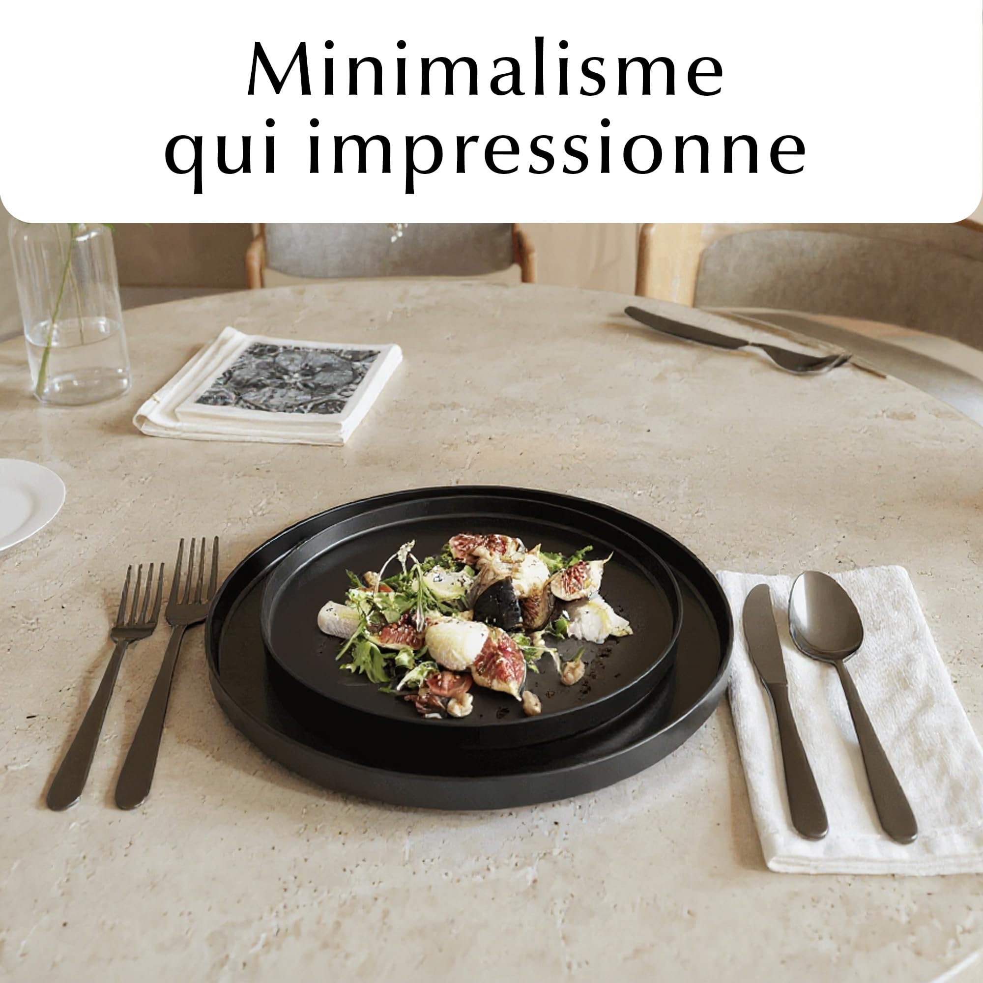 MIAMIO – Ensemble d'assiettes plates en céramique pour 4 personnes/Vaisselle en céramique 4 pièces, assiettes modernes en grès – Collection Luxe (Noir, Grande assiette (4x))