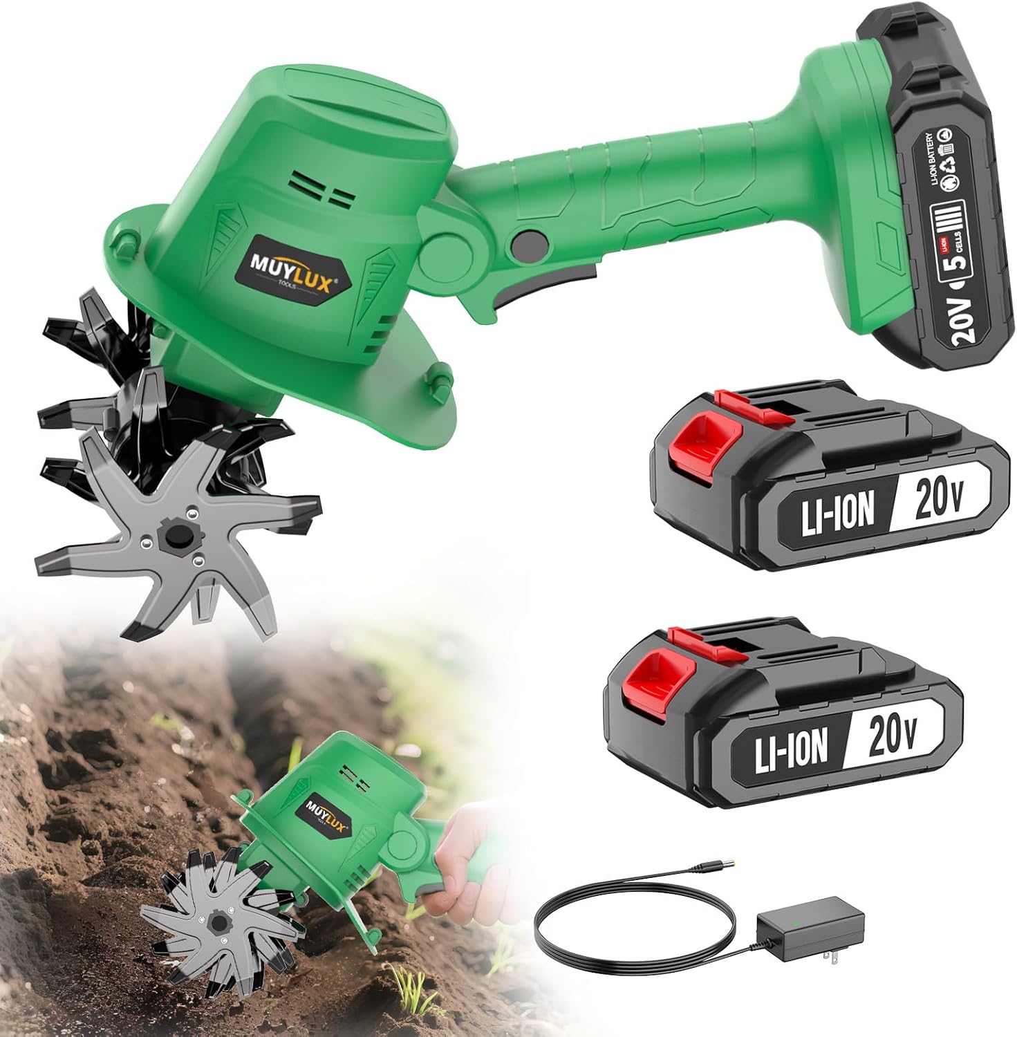 20V Cordless Tiller Cultivator for Gardening