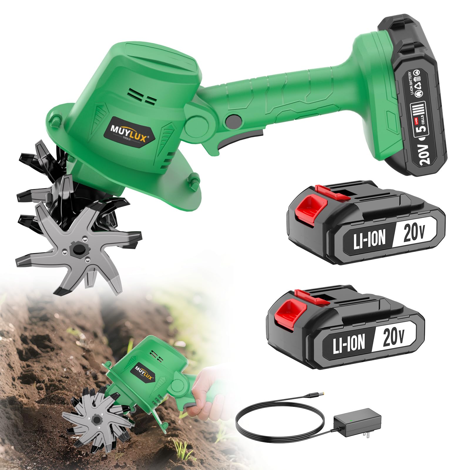 Muylux 20V Cordless Tiller Cultivator