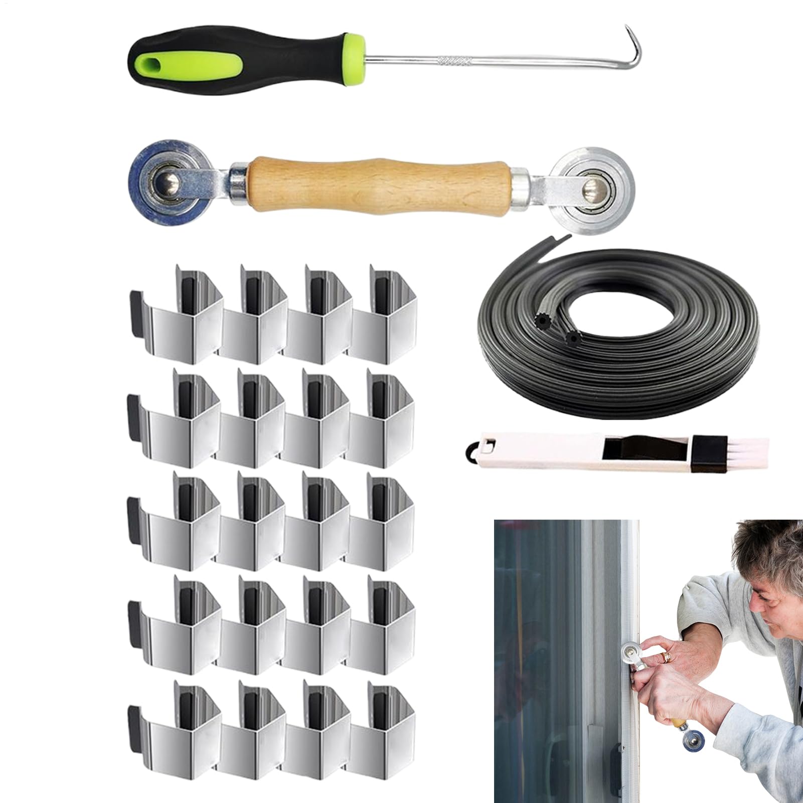 Kit de reparación para mosquiteras con rodillo de alta estabilidad y 24 ganchos