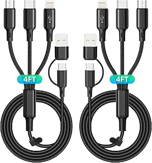 5 in 1 Multi Charging Cable [2Pack 4FT] Nylon Braided Multi Charger Cable Universal USB Phone Charging Cable with USB A/C to USB C Micro USB Lightning Connector Fast Charging Cord for All Cell Phones