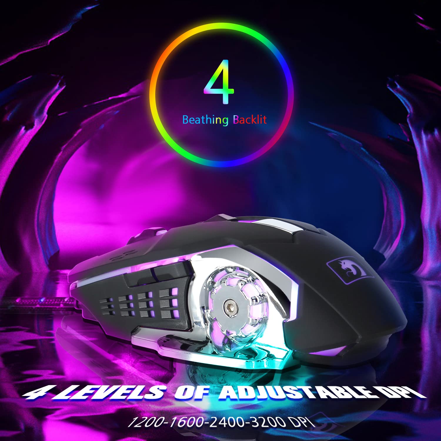Gaming-Tastatur und Maus-Kombination, graue Metalllegierung,16 LEDs RGB-Hintergrundbeleuchtung, kabelgebunden USB-Tastatur mit Handgelenkauflage + 3200 DPI LED atmende Maus mit Hintergrundbeleuchtung