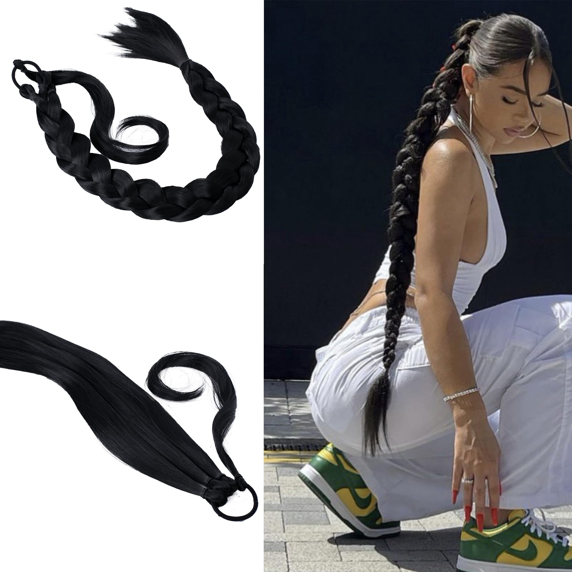 CAISHA 30" Hair Piece Ponytail Hair Extensions Braid For Braiding Black HEZ100, black #1 HEZ100