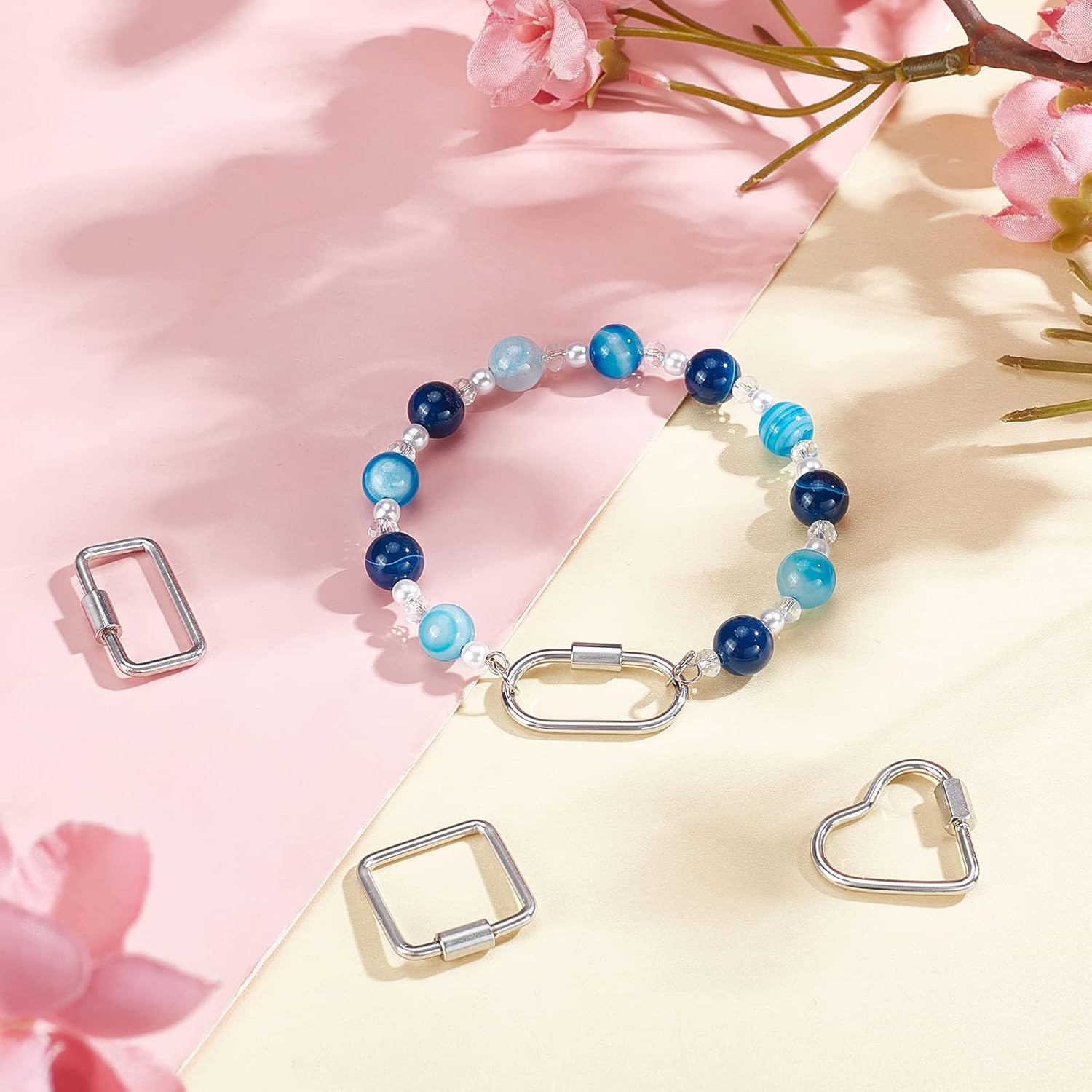 UNICRAFTALE 4pcs 4 Style Stainless Steel Color Screw Carabiner Lock Charms 304 Stainless Steel Screw Locking Carabiner Charm Oval Heart Clip for Women Jewelry Making Supplies - Image 2