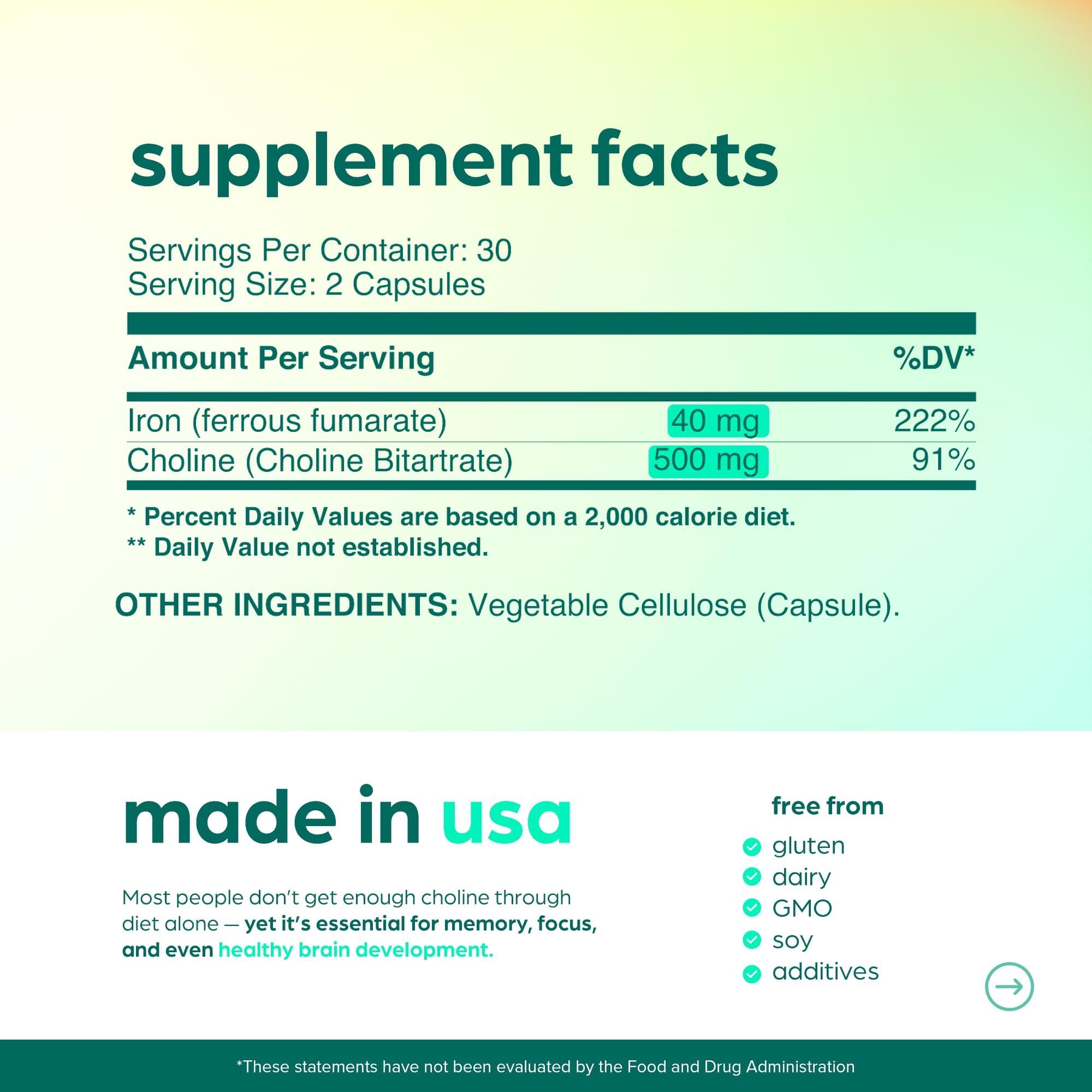 Thinbi Choline Prenatal Supplement with Iron, 30 Servings — Amazon image 6