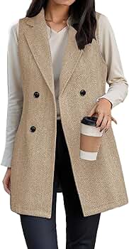 Long Vest for Women Sleeveless Notch Lapel Blazer