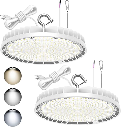 Miniatura 10 de Paquete de 2 luces LED de alta bahía de 240 W con certificación UL y DLC, 36,000 lm 5000 K, calidad industrial, cable de 5 pies con enchufe, luces